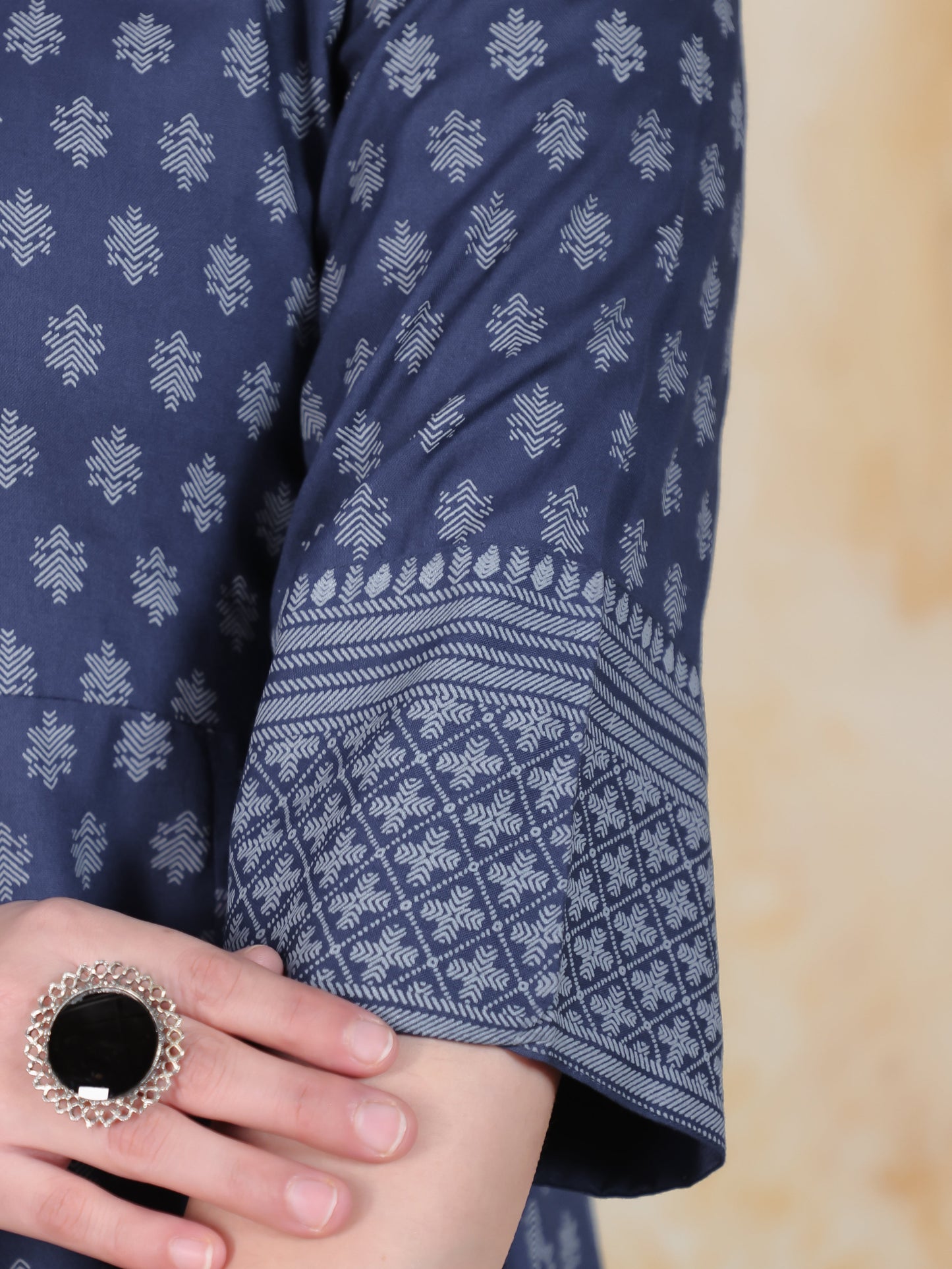 Kaantha Navy Blue Foil Viscose Kalidar Kurta