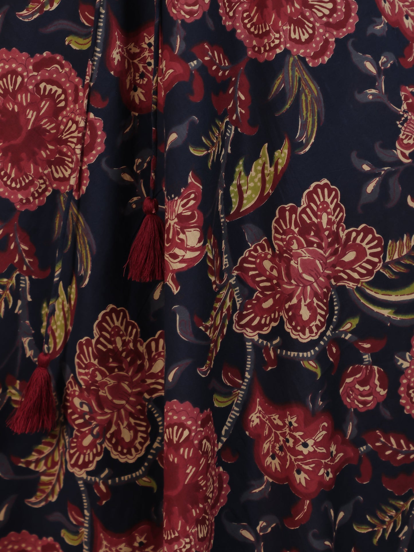 Tie-up Navy Blue Floral Natural Cotton Gathered Kurta