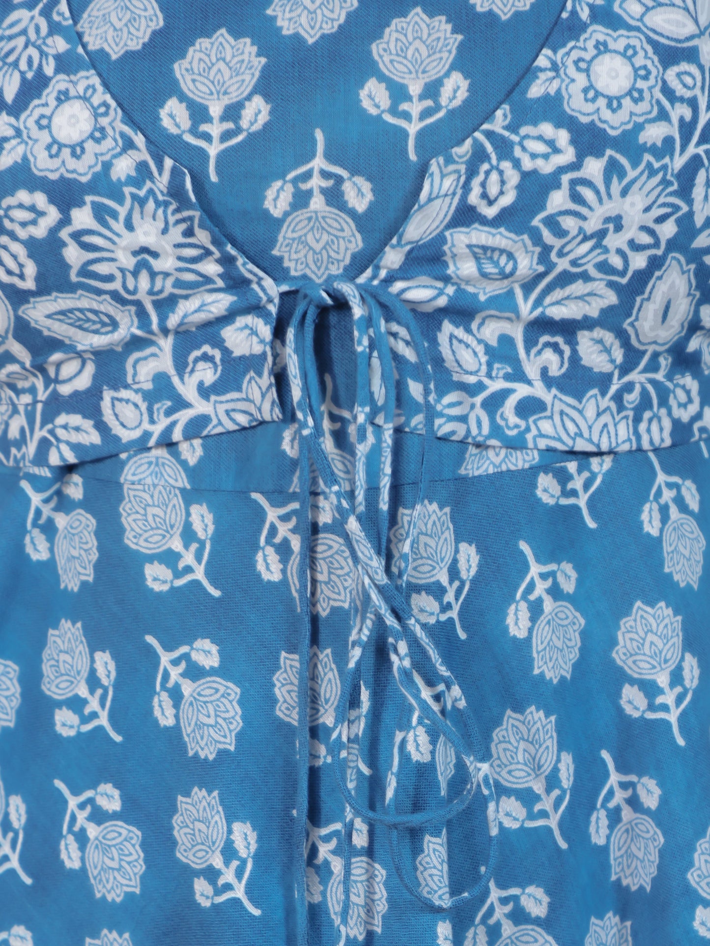 Tie-up Sky Blue Butta Natural Cotton Gathered Kurta