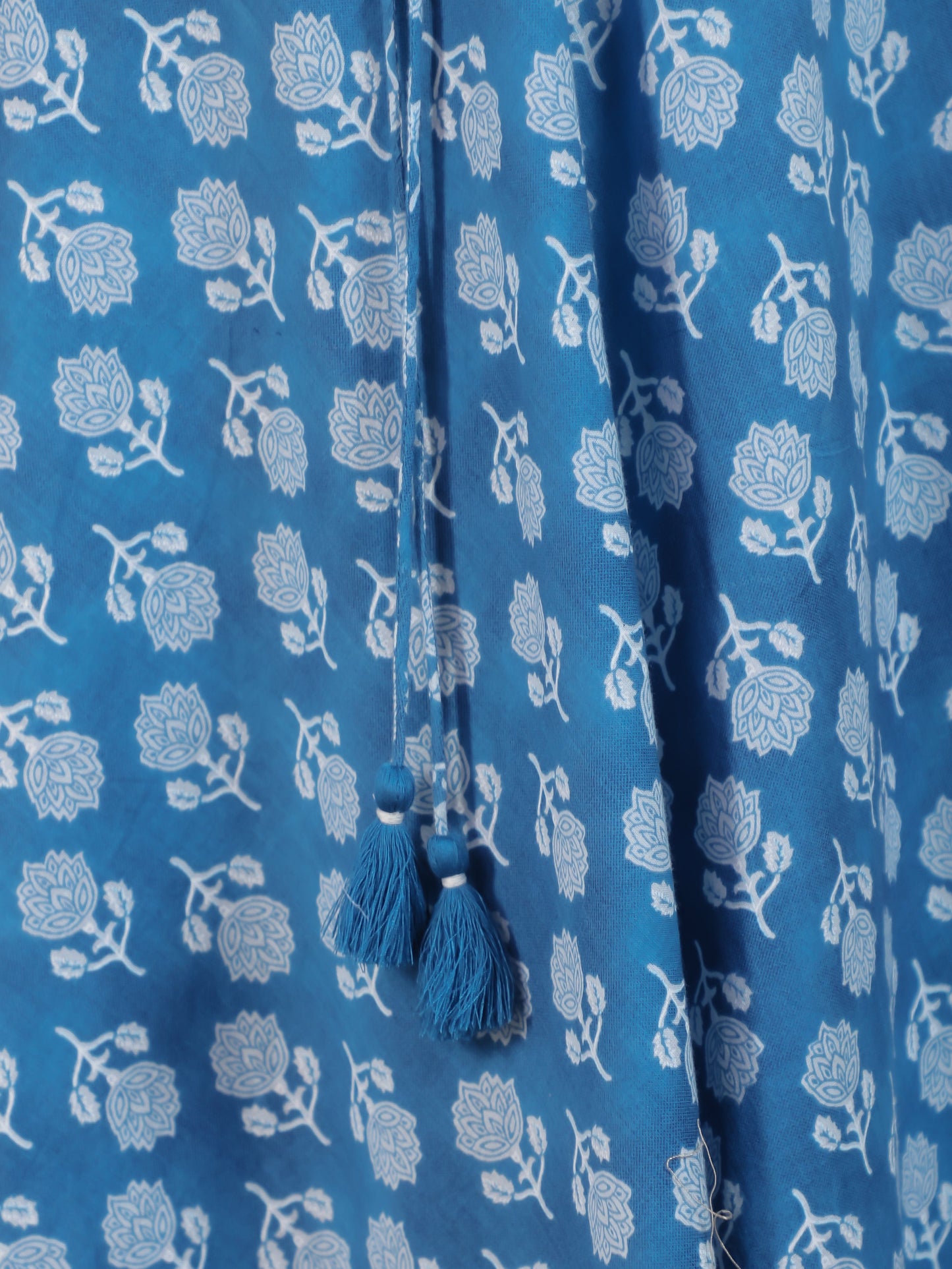 Tie-up Sky Blue Butta Natural Cotton Gathered Kurta