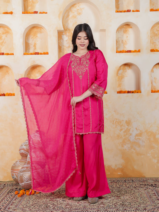 Zari Pink Roman silk Straight Kurta