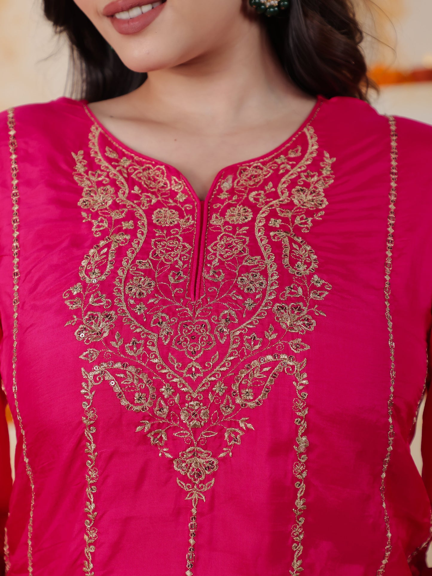 Zari Pink Roman silk Straight Kurta