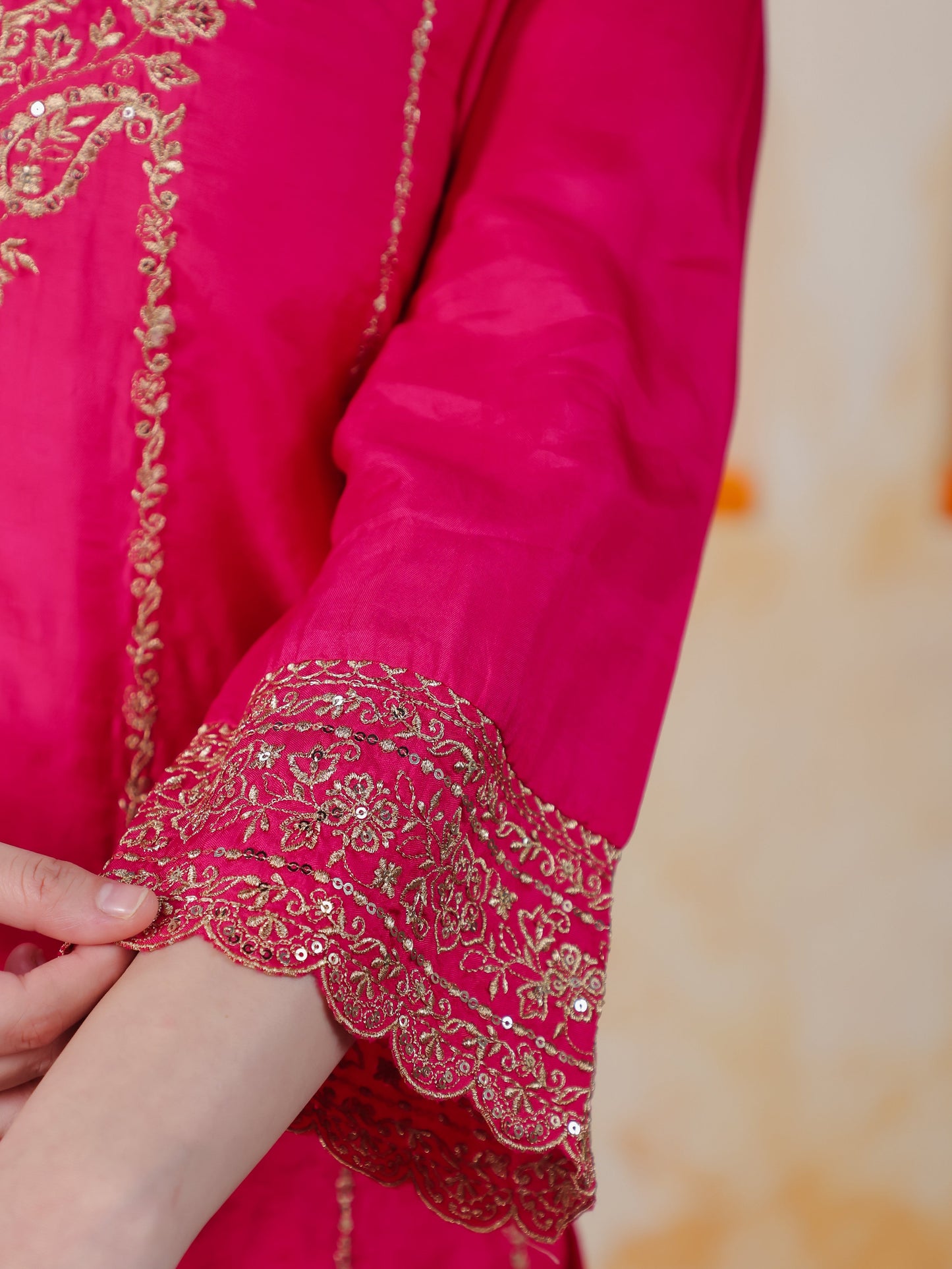 Zari Pink Roman silk Straight Kurta