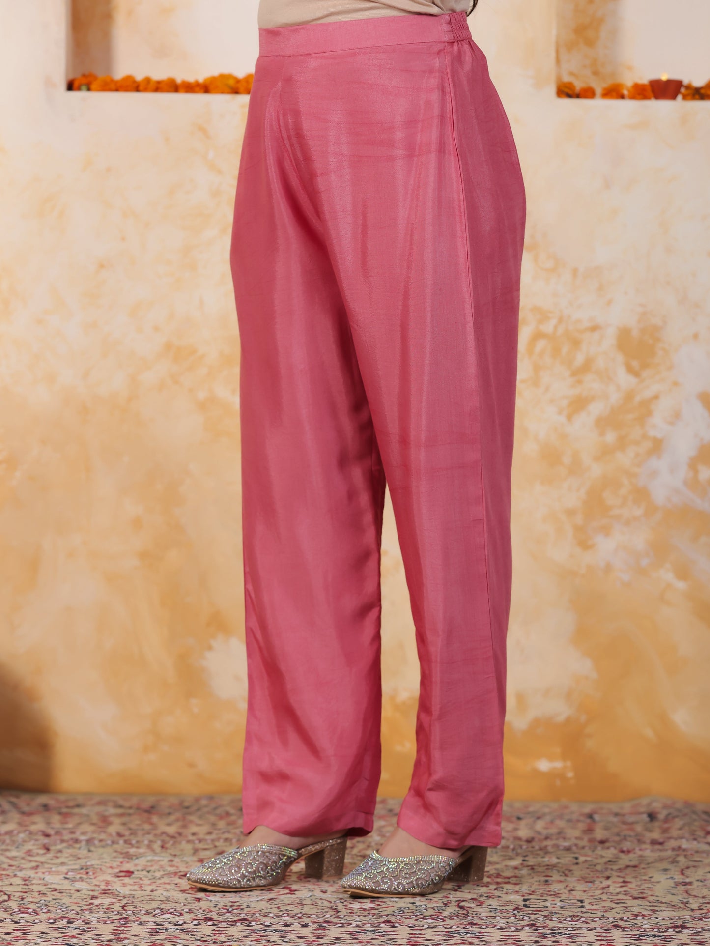 Zari Pink Chinon Chiffon Straight Kurta