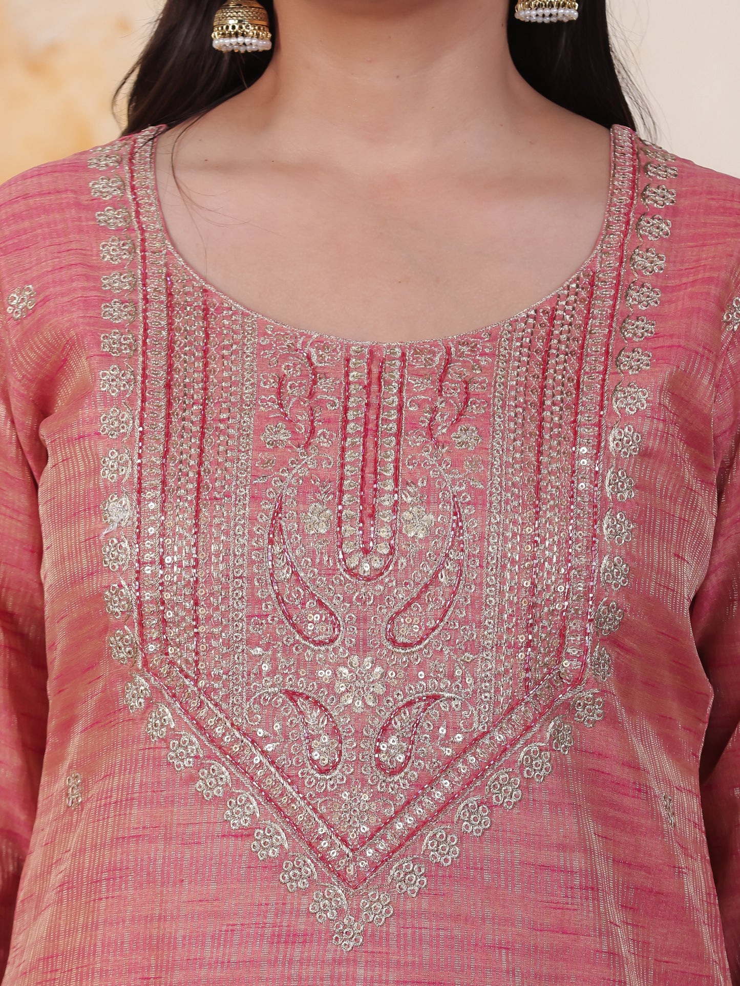 Zari Pink Chinon Chiffon Straight Kurta