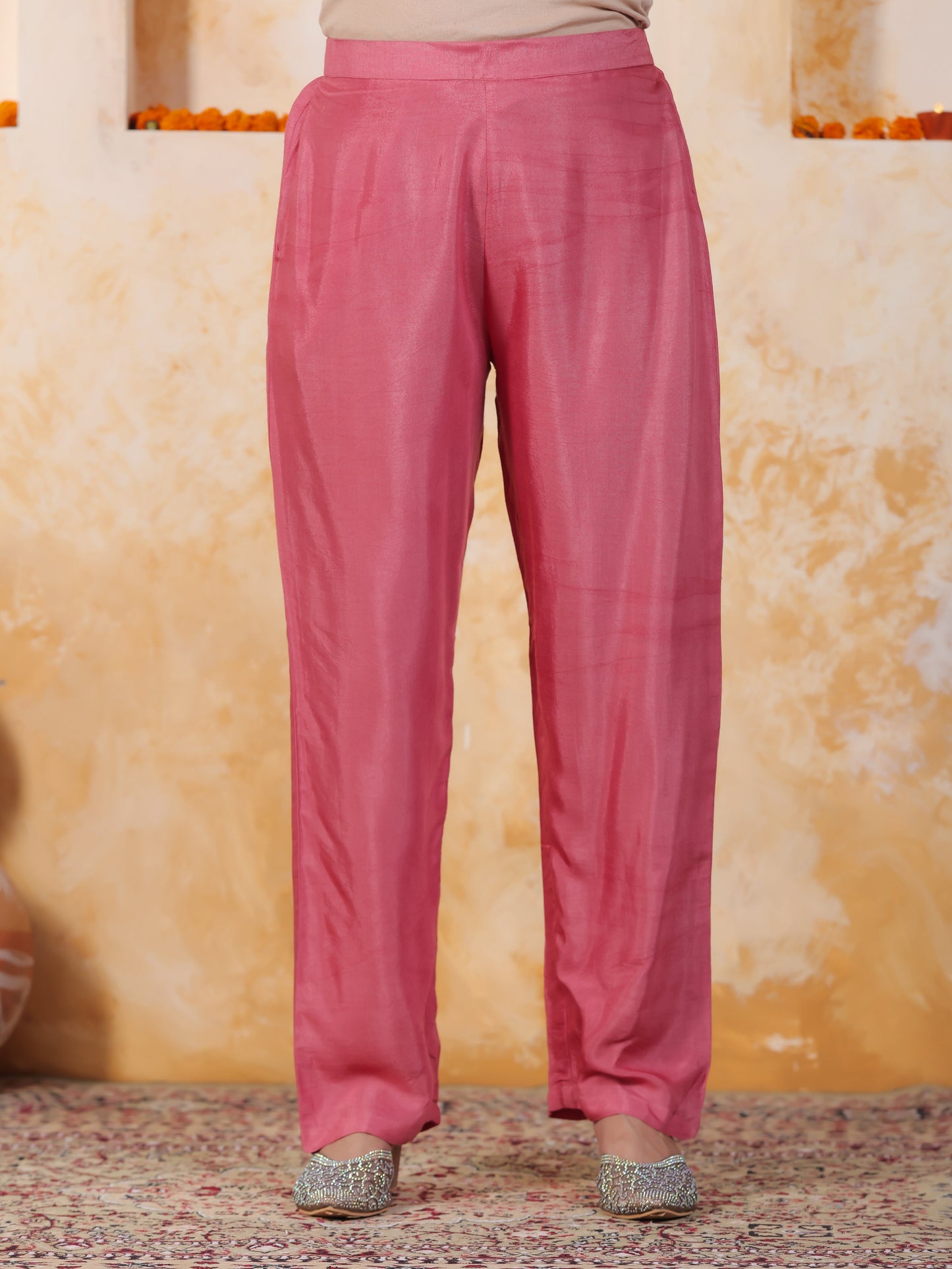 Zari Pink Chinon Chiffon Straight Kurta