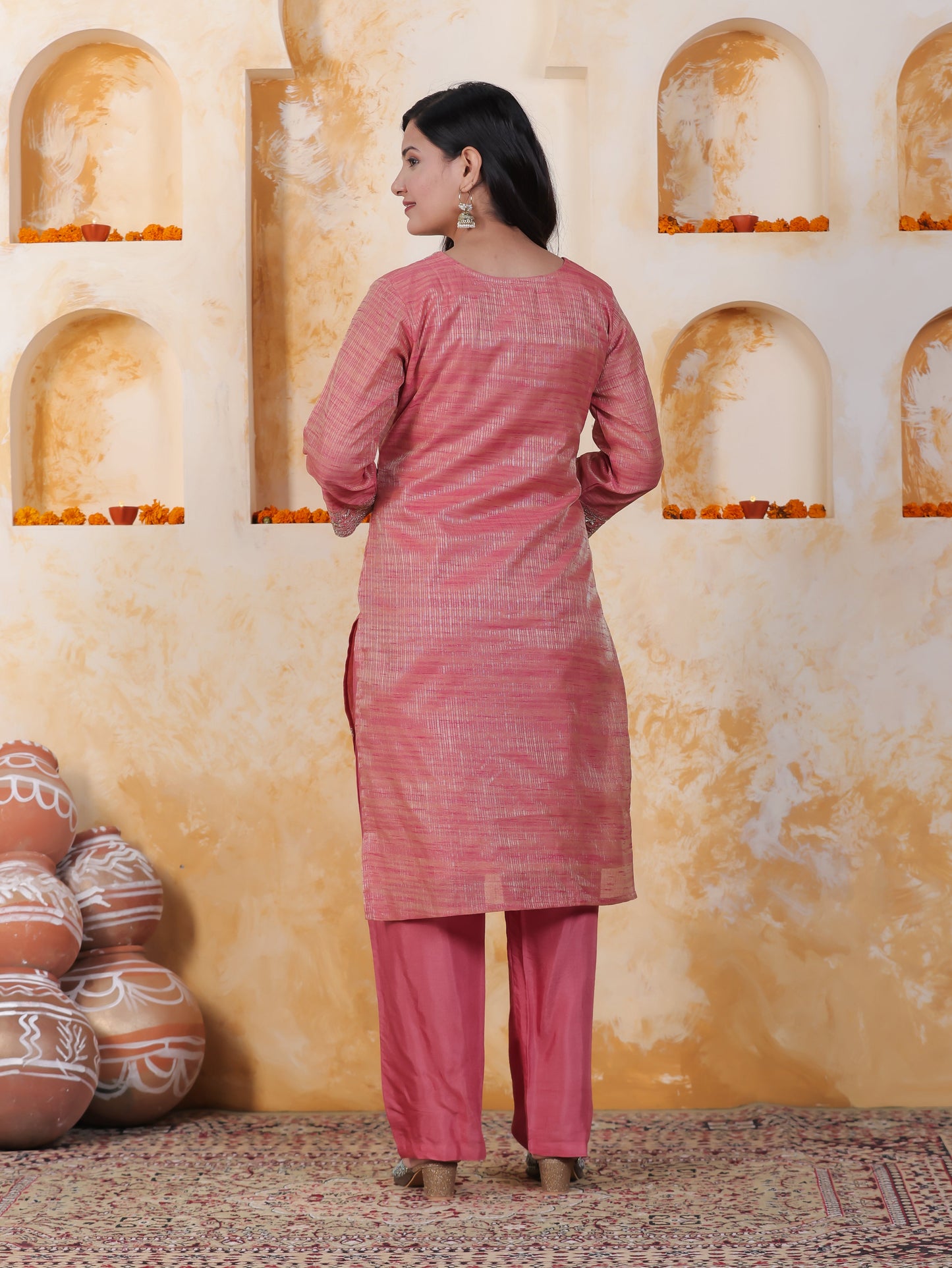 Zari Pink Chinon Chiffon Straight Kurta