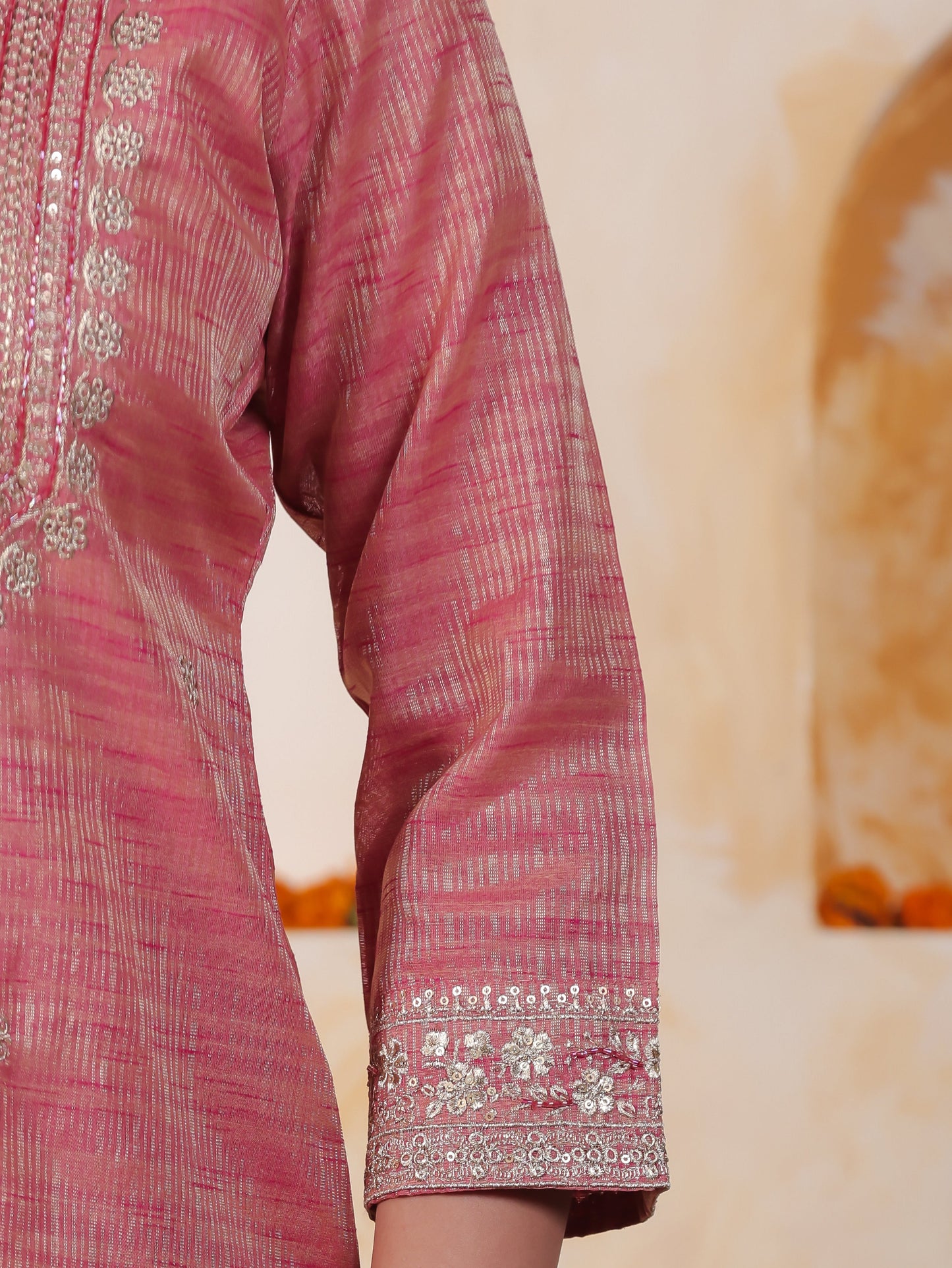 Zari Pink Chinon Chiffon Straight Kurta