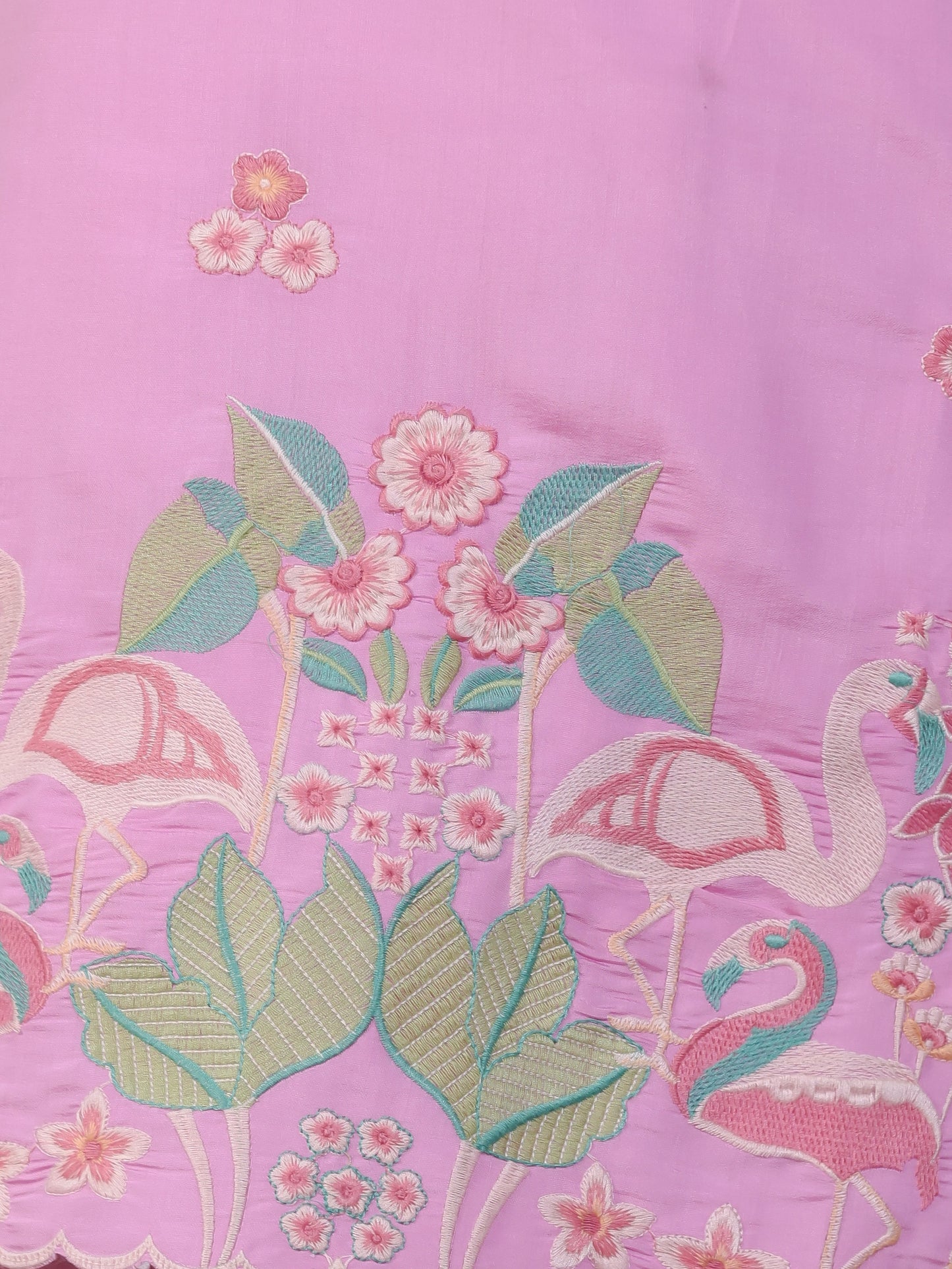 Thread Embroidery Baby Pink Roman silk Straight Kurta