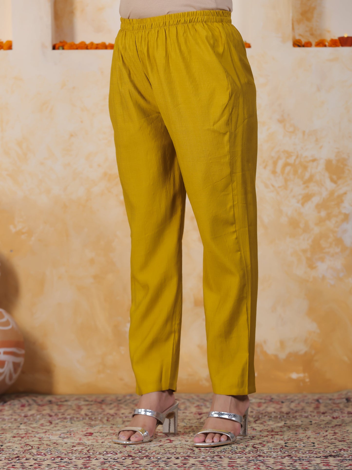 Embroidered Mustard Shantoon Straight Kurta