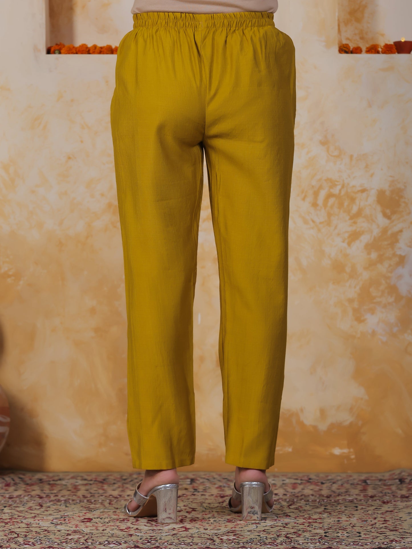 Embroidered Mustard Shantoon Straight Kurta