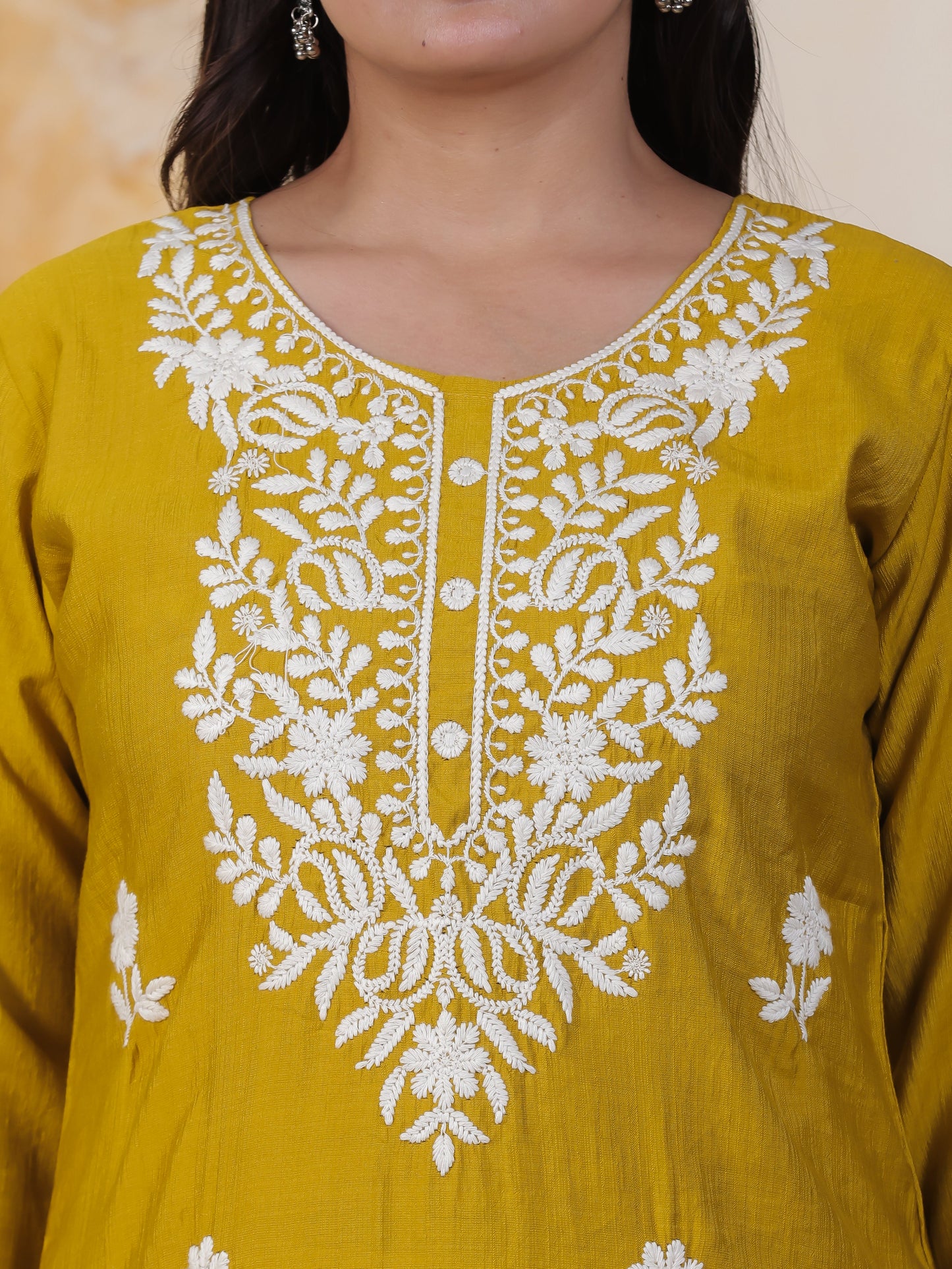 Embroidered Mustard Shantoon Straight Kurta