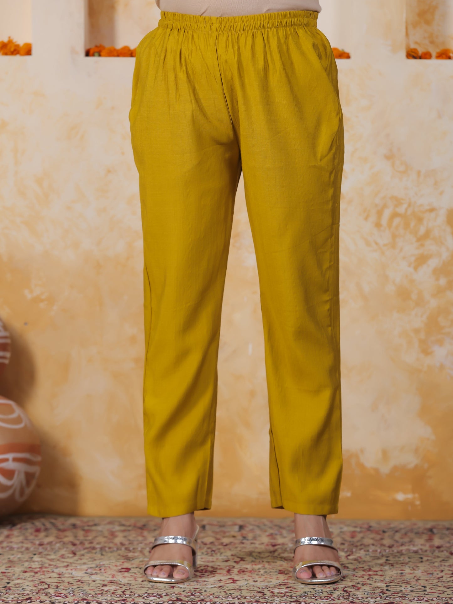 Embroidered Mustard Shantoon Straight Kurta