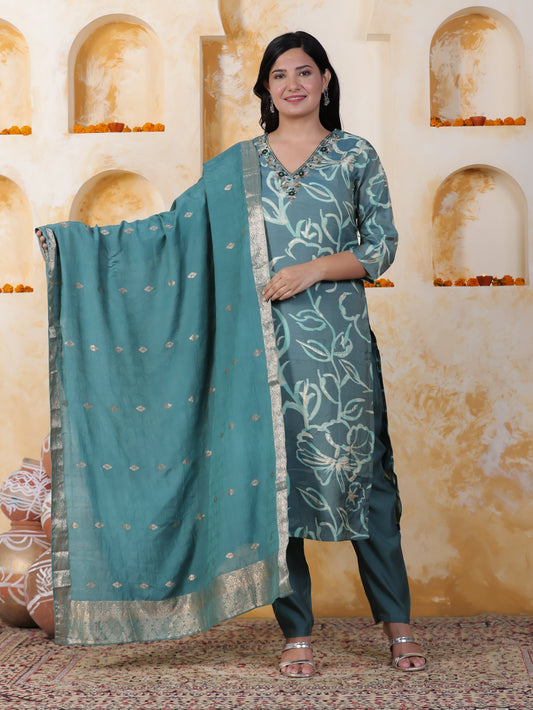 Zari Sea Green Viscose Jacquard Straight Kurta
