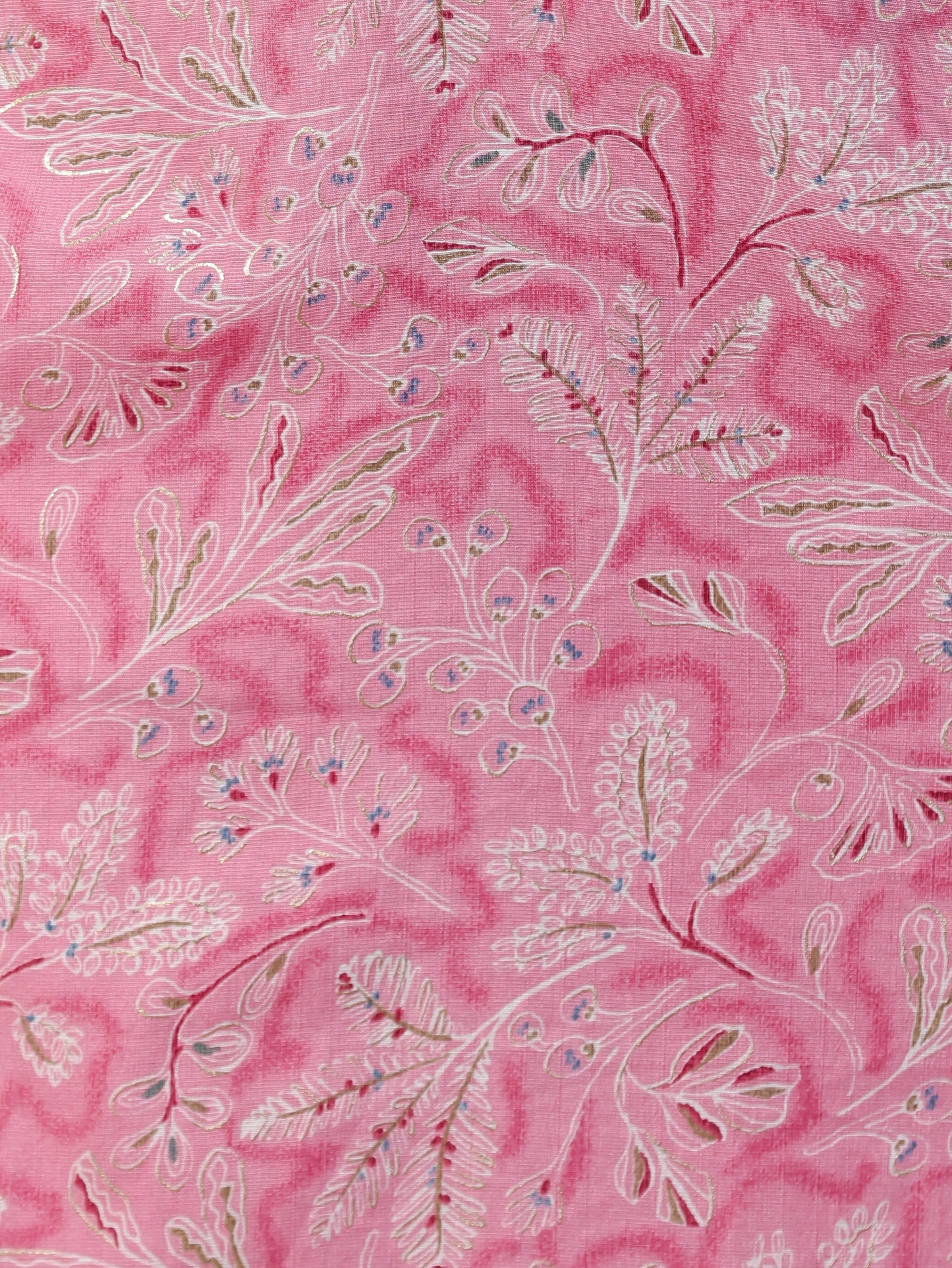 Mirror Work Pink Floral Cotton Blend Straight Kurta