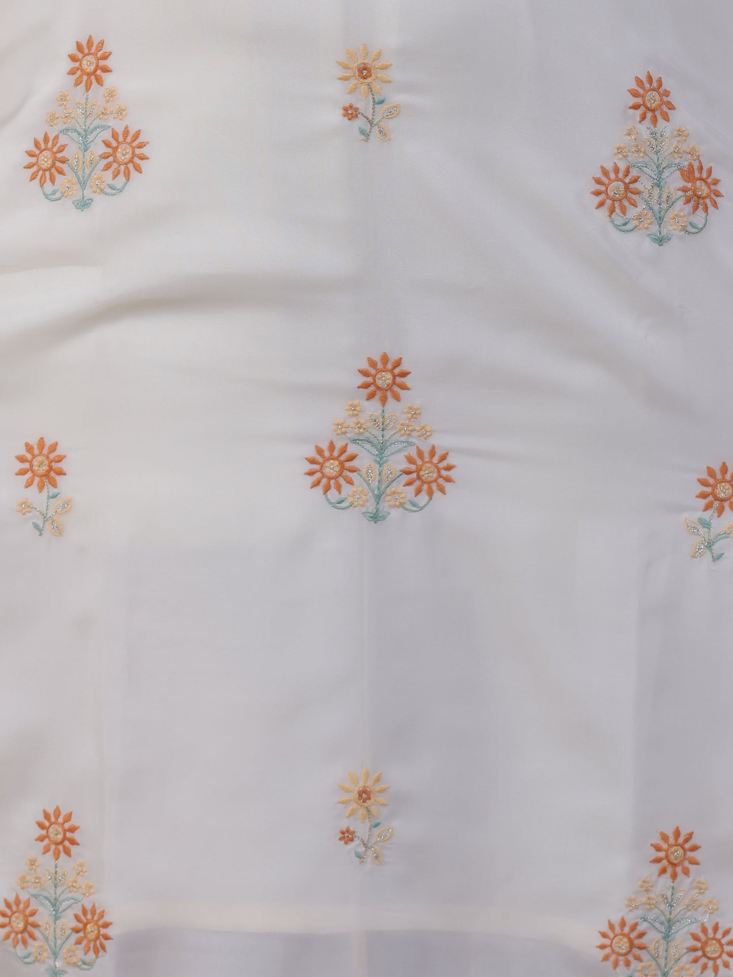 Embroidered White Organza Straight Kurta