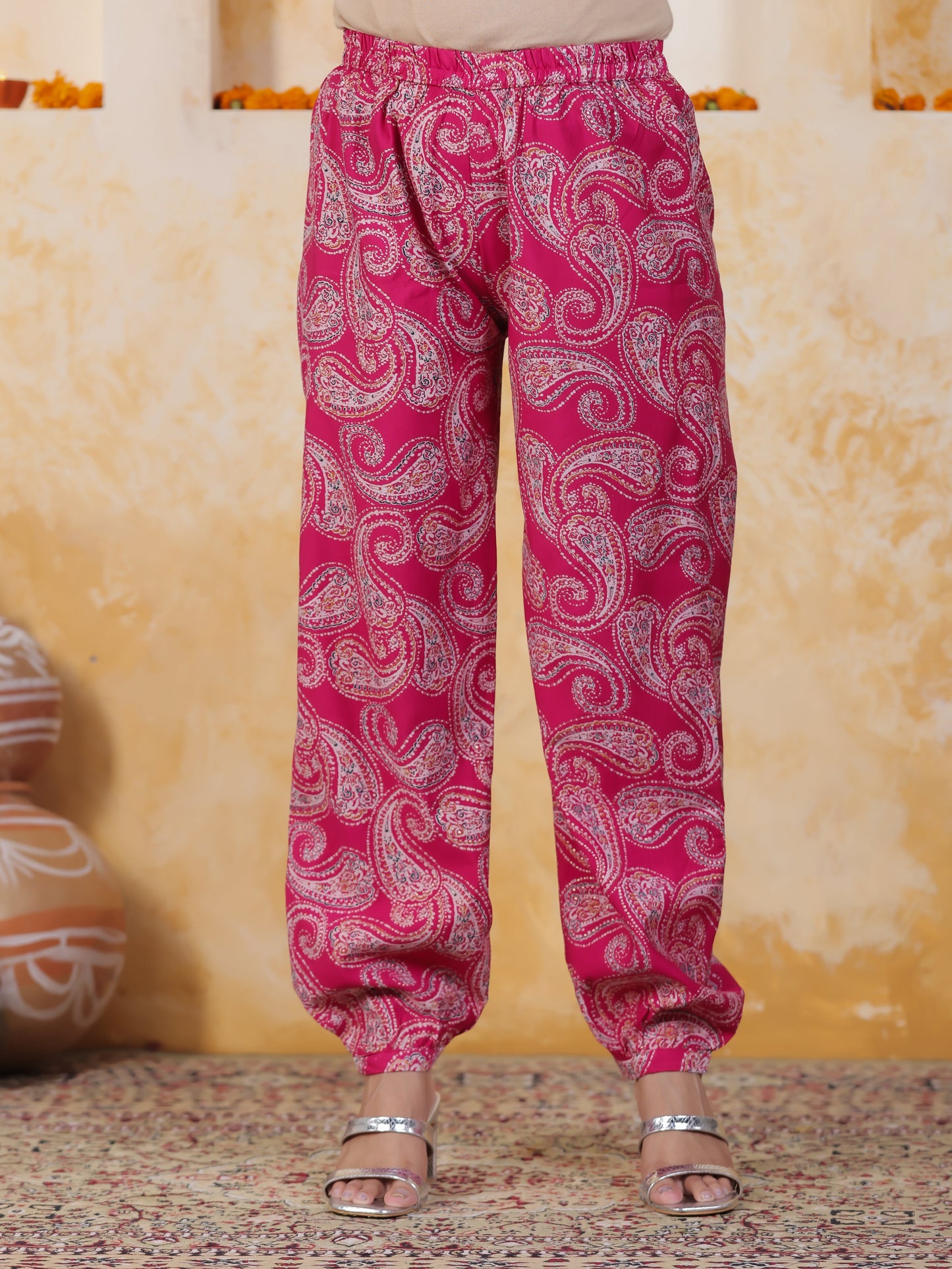 Mirror Work Pink Paisley Natural Cotton Apple cut Kurta