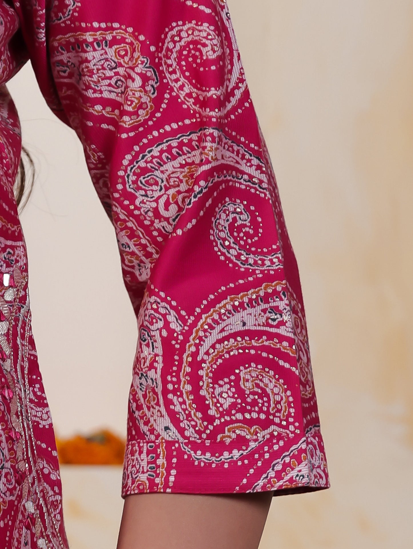 Mirror Work Pink Paisley Natural Cotton Apple cut Kurta