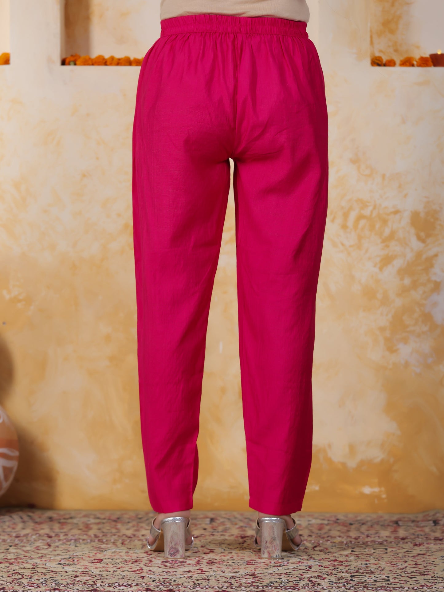 Hand work Pink AOP Poly Silk Straight Kurta