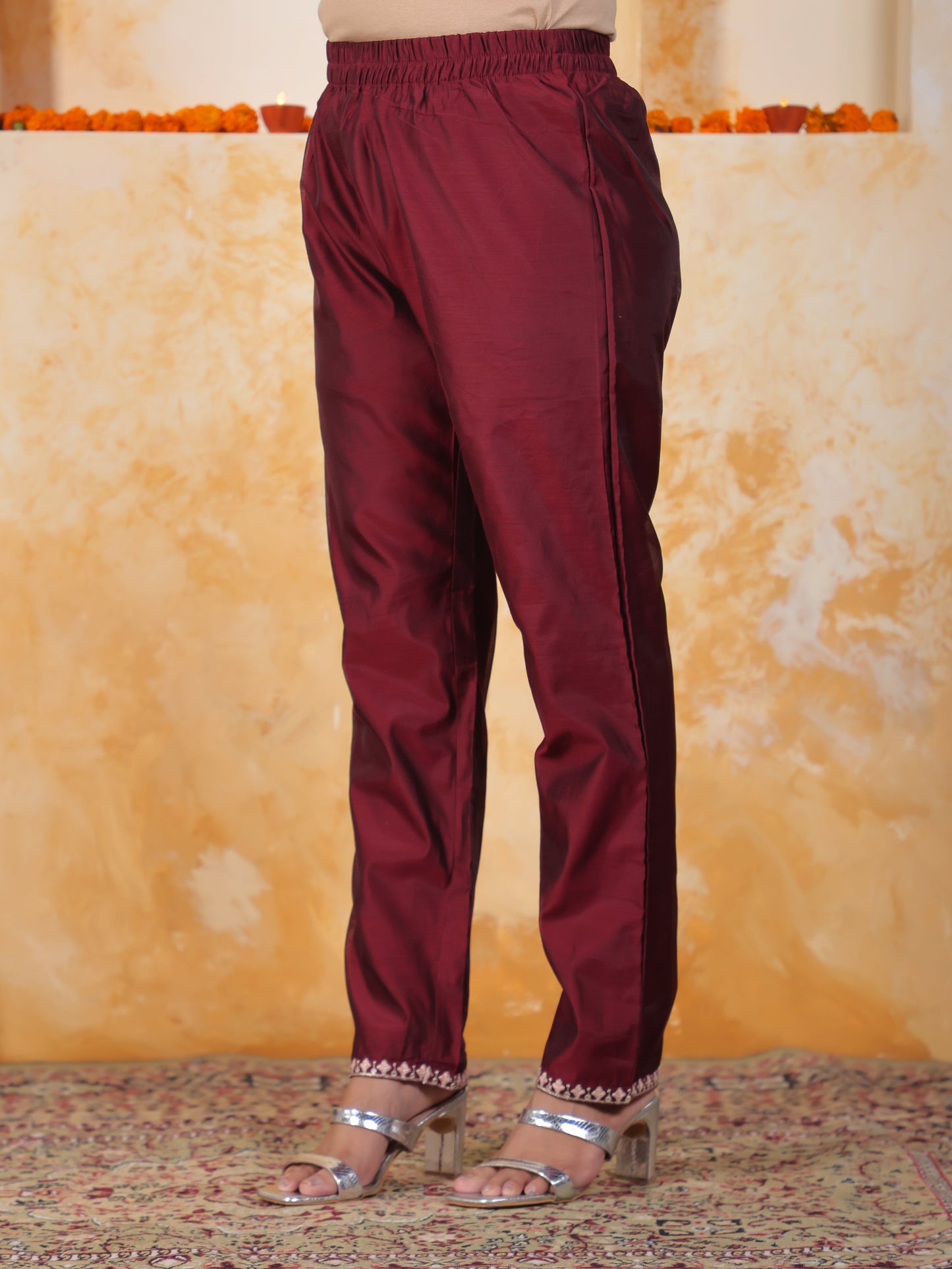 Embroidered Burgundy Chanderi Princess Kurta