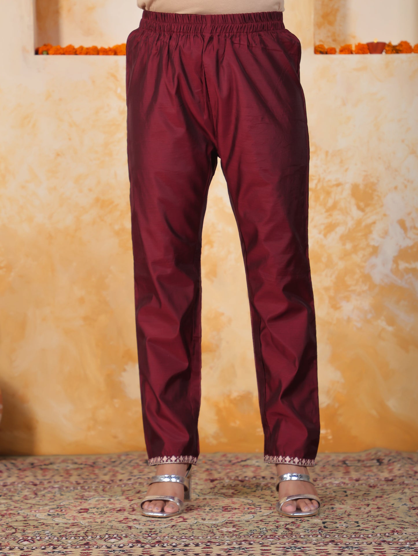 Embroidered Burgundy Chanderi Princess Kurta