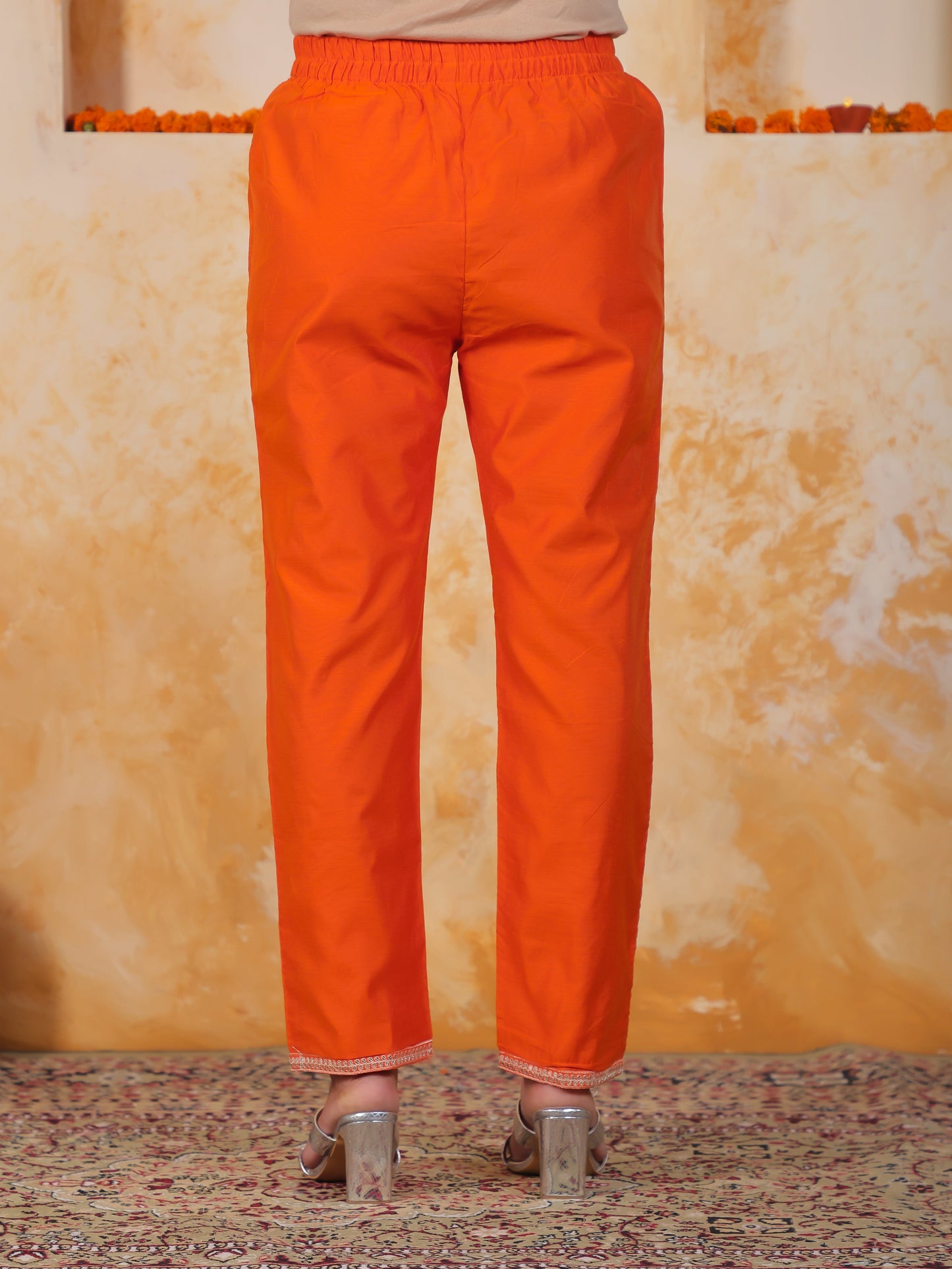Embroidered Orange Chanderi Princess Kurta