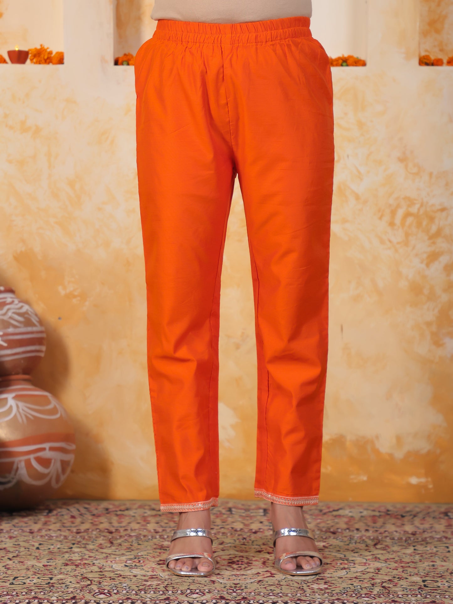 Embroidered Orange Chanderi Princess Kurta