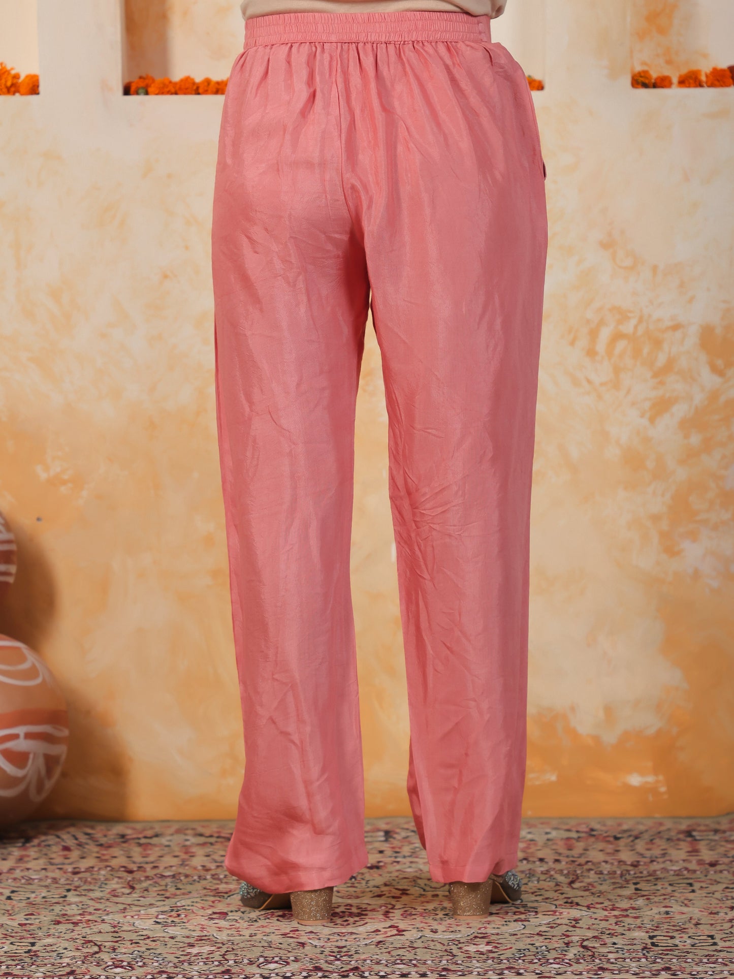 Hand work Pink PV Shimmer A-line Kurta