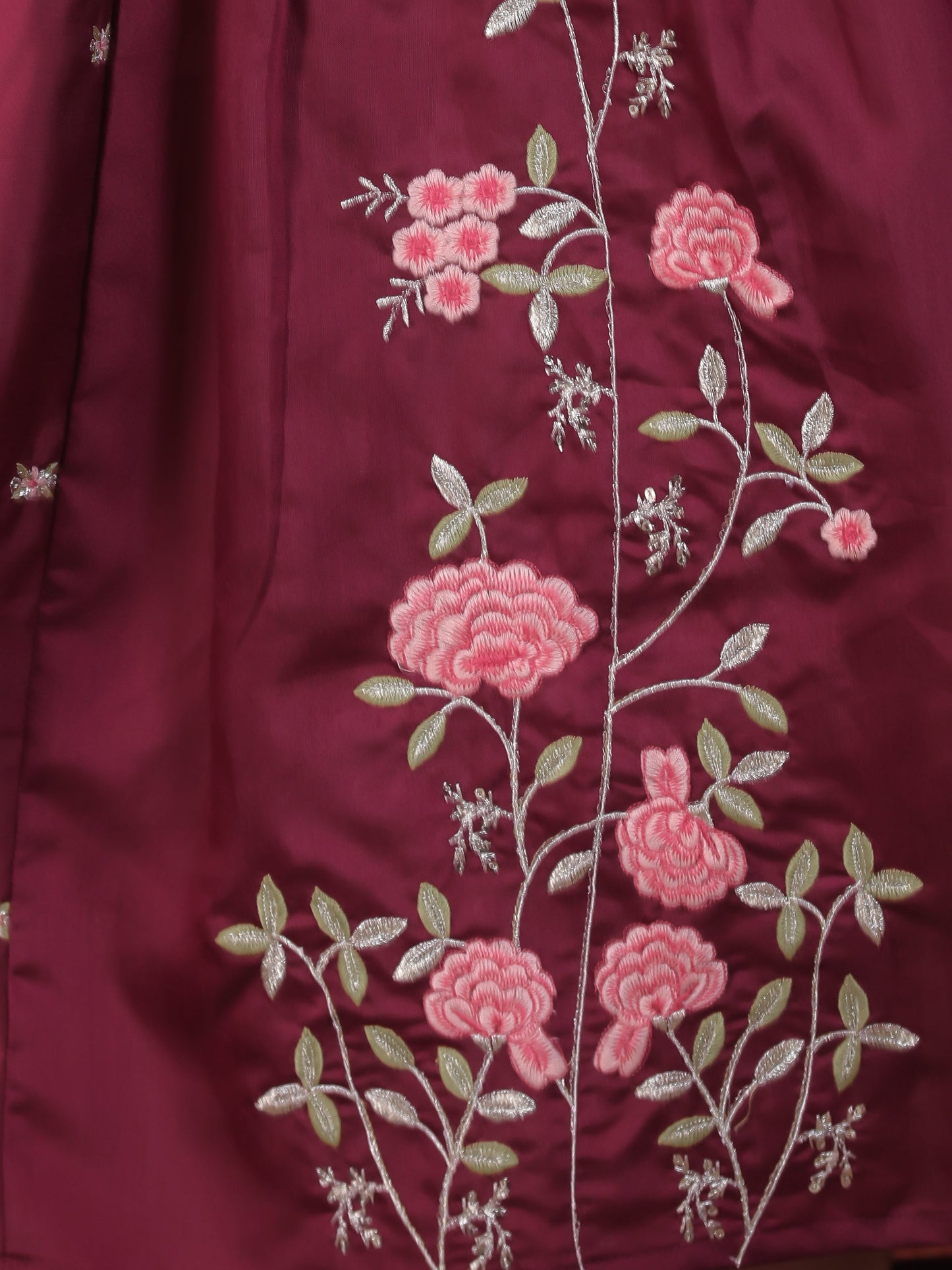 Embroidered Burgundy Roman silk Gathered Kurta