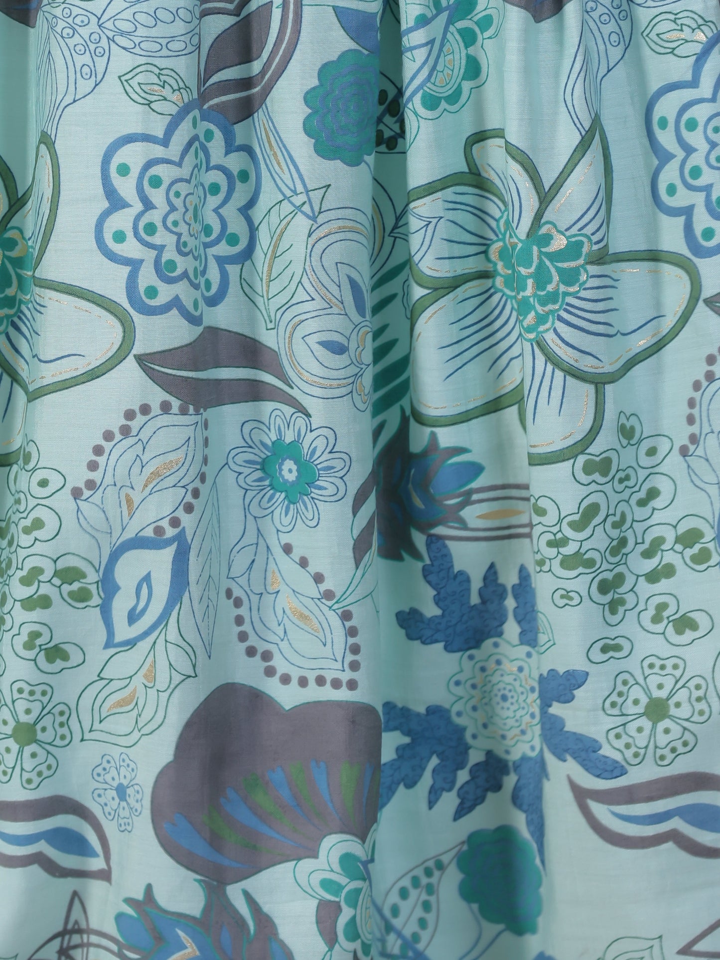 Mirror Work Sea Blue Floral Shantoon Pleated Kurta