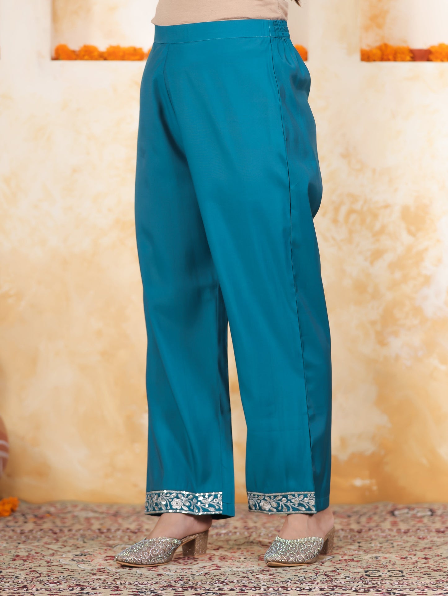 Zari Blue Roman silk Straight Kurta
