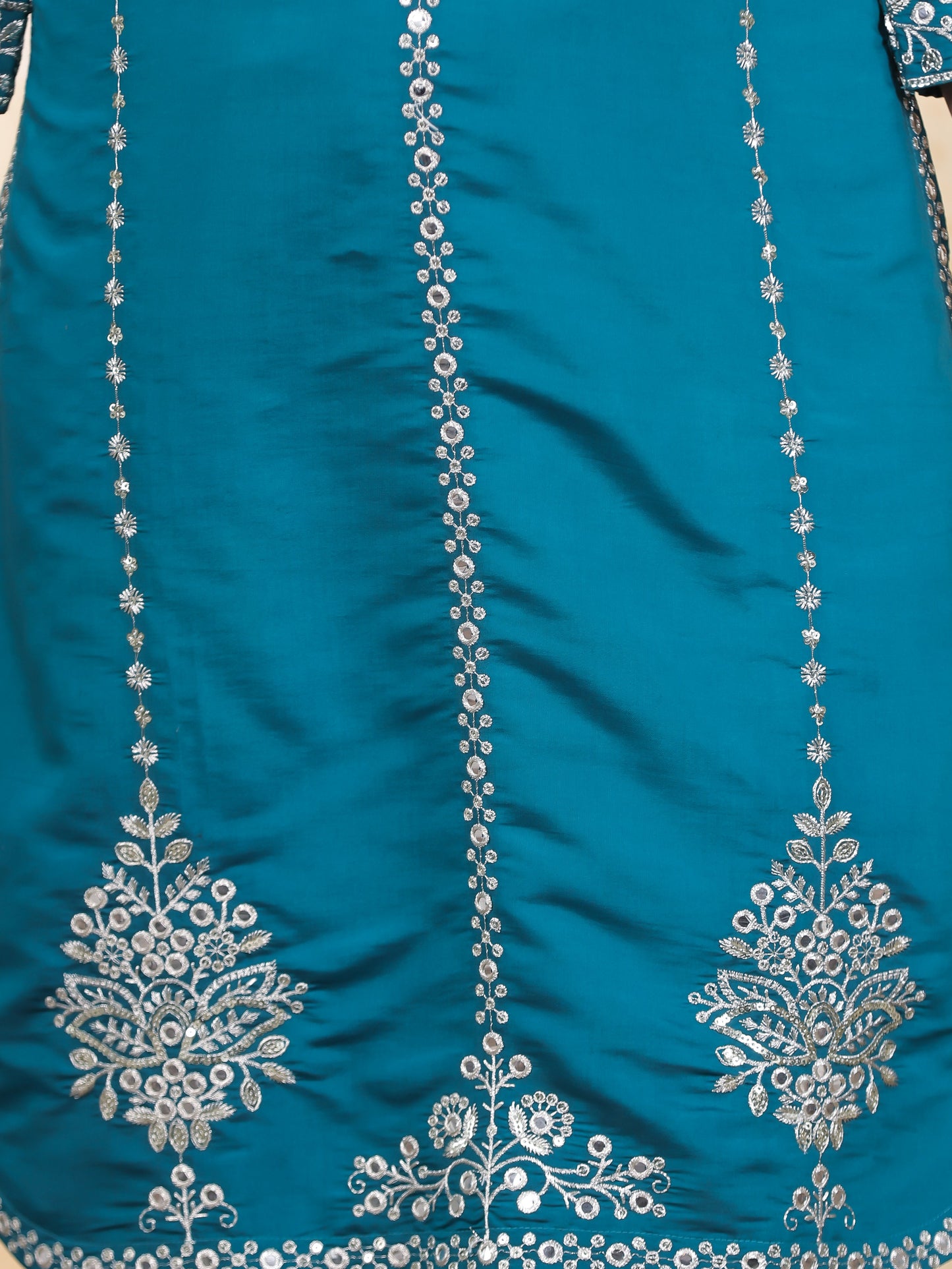 Zari Blue Roman silk Straight Kurta