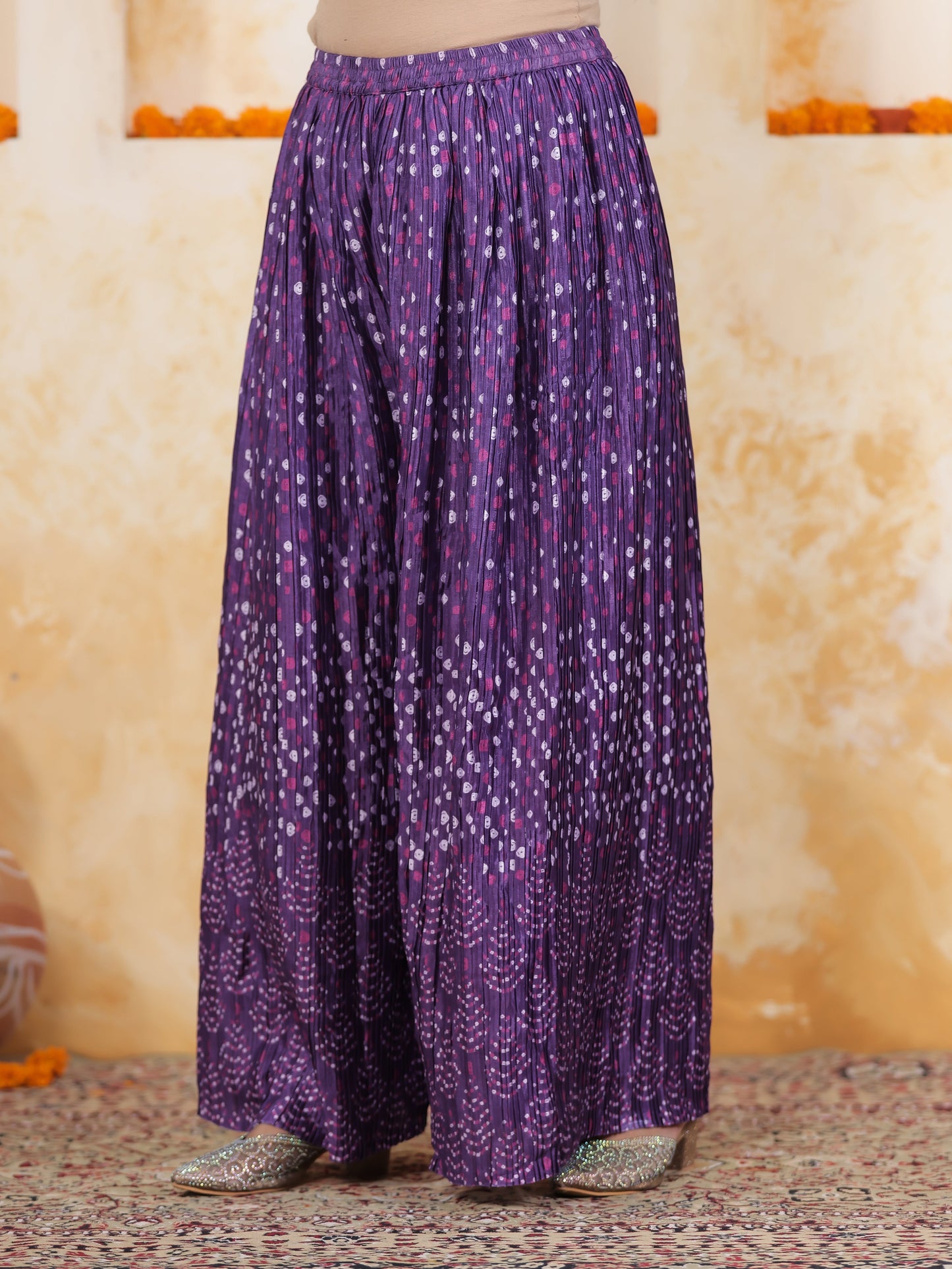 Mirror Embroidery Blue Border print Chanderi Straight Kurta