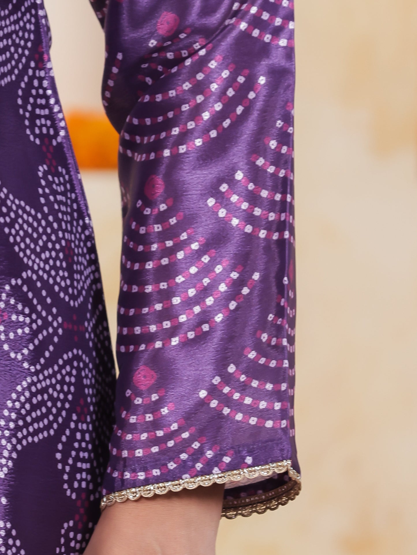 Mirror Embroidery Blue Border print Chanderi Straight Kurta