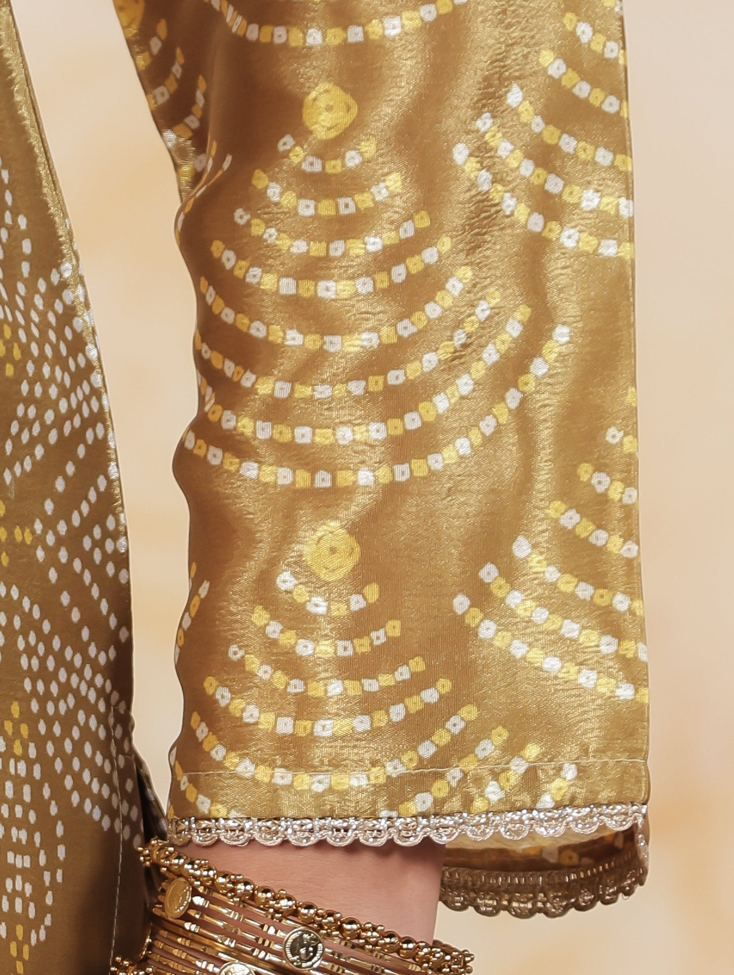 Mirror Embroidery Green Border print Chanderi Straight Kurta