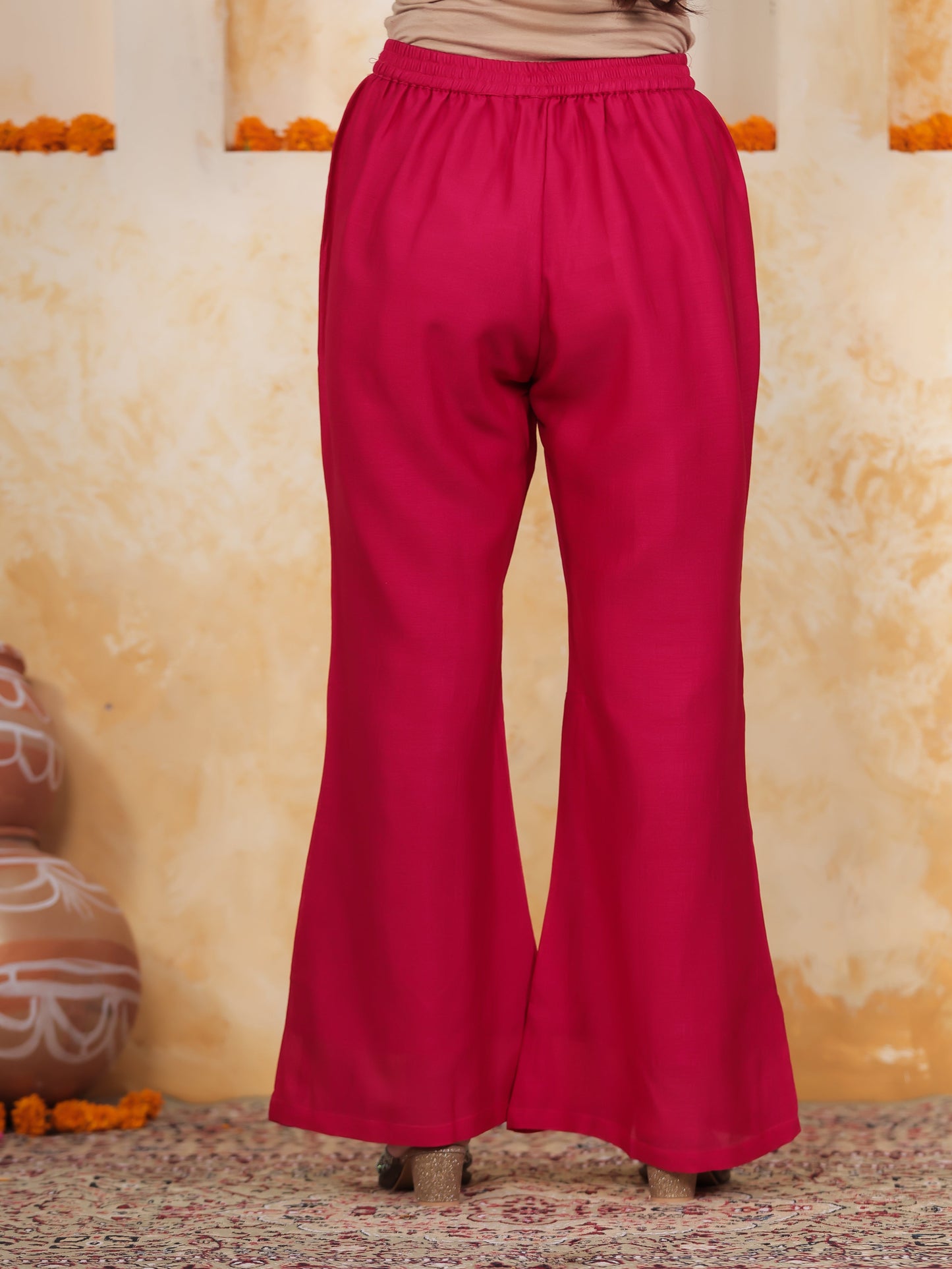 Embroidered Royal Pink Roman silk Anarkali Kurta