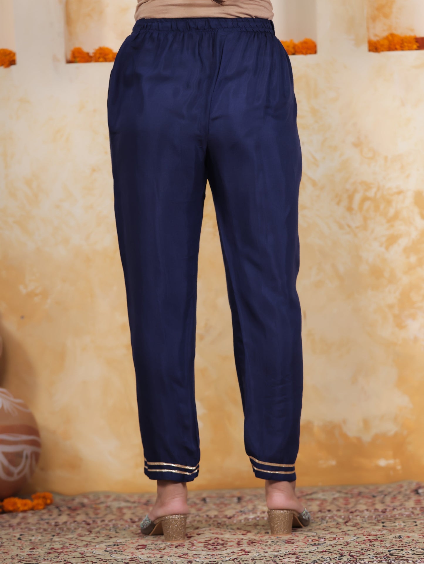 Embroidered Royal Blue Viscose Jacquard Straight Kurta