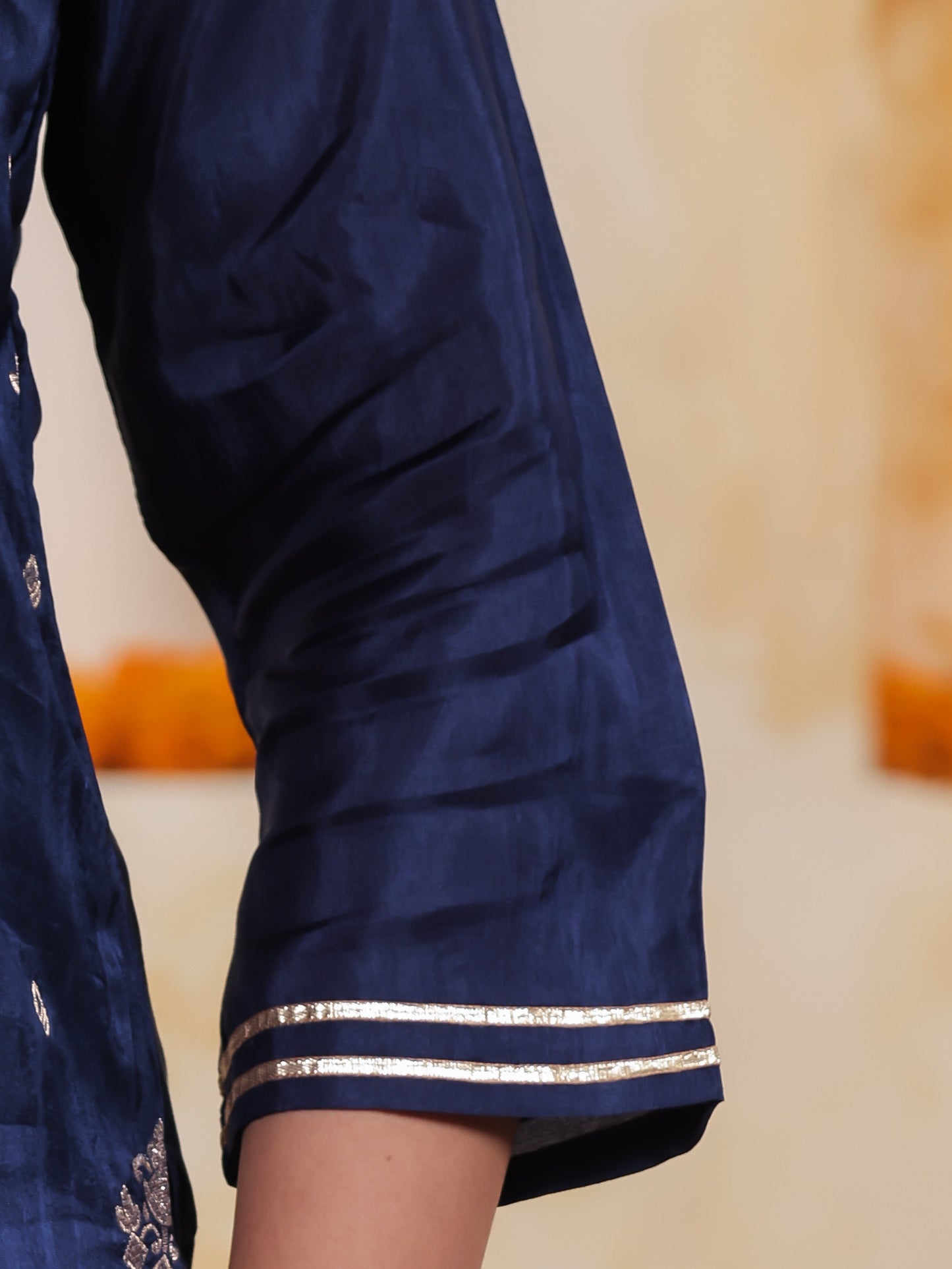 Embroidered Royal Blue Viscose Jacquard Straight Kurta