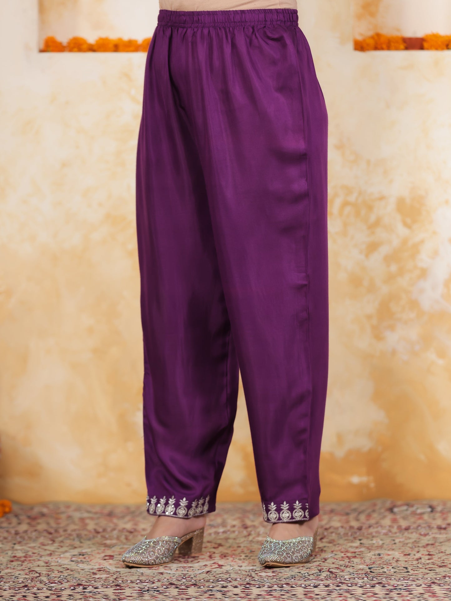 Zari Purple Brocade Straight Kurta