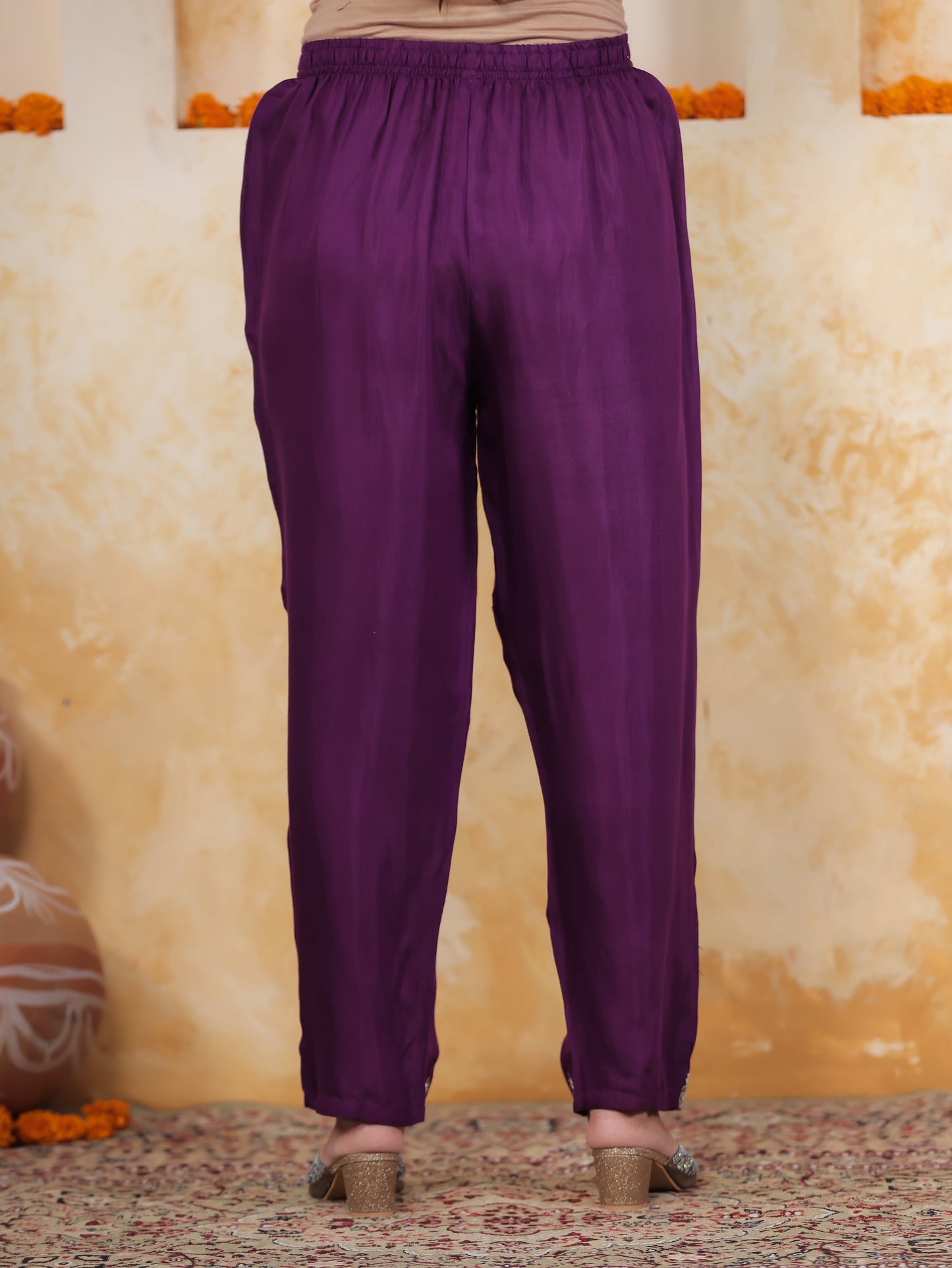 Zari Purple Brocade Straight Kurta