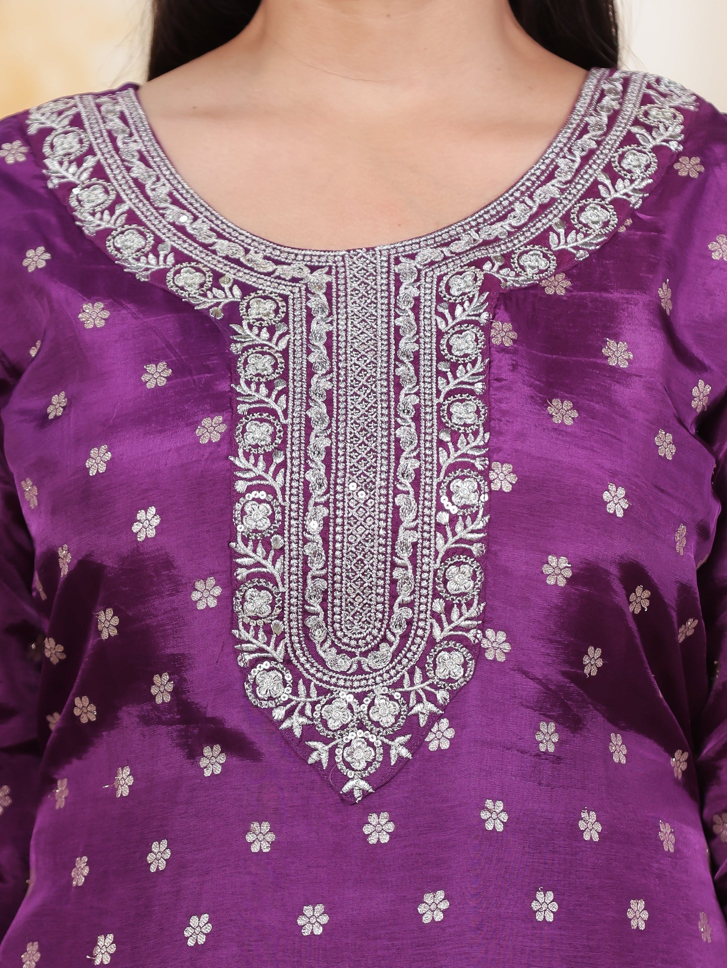 Zari Purple Brocade Straight Kurta