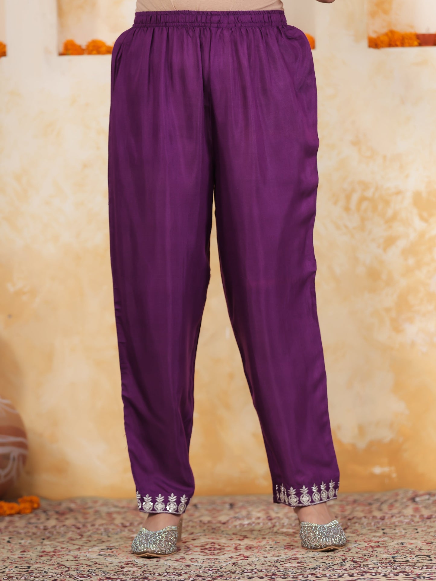 Zari Purple Brocade Straight Kurta