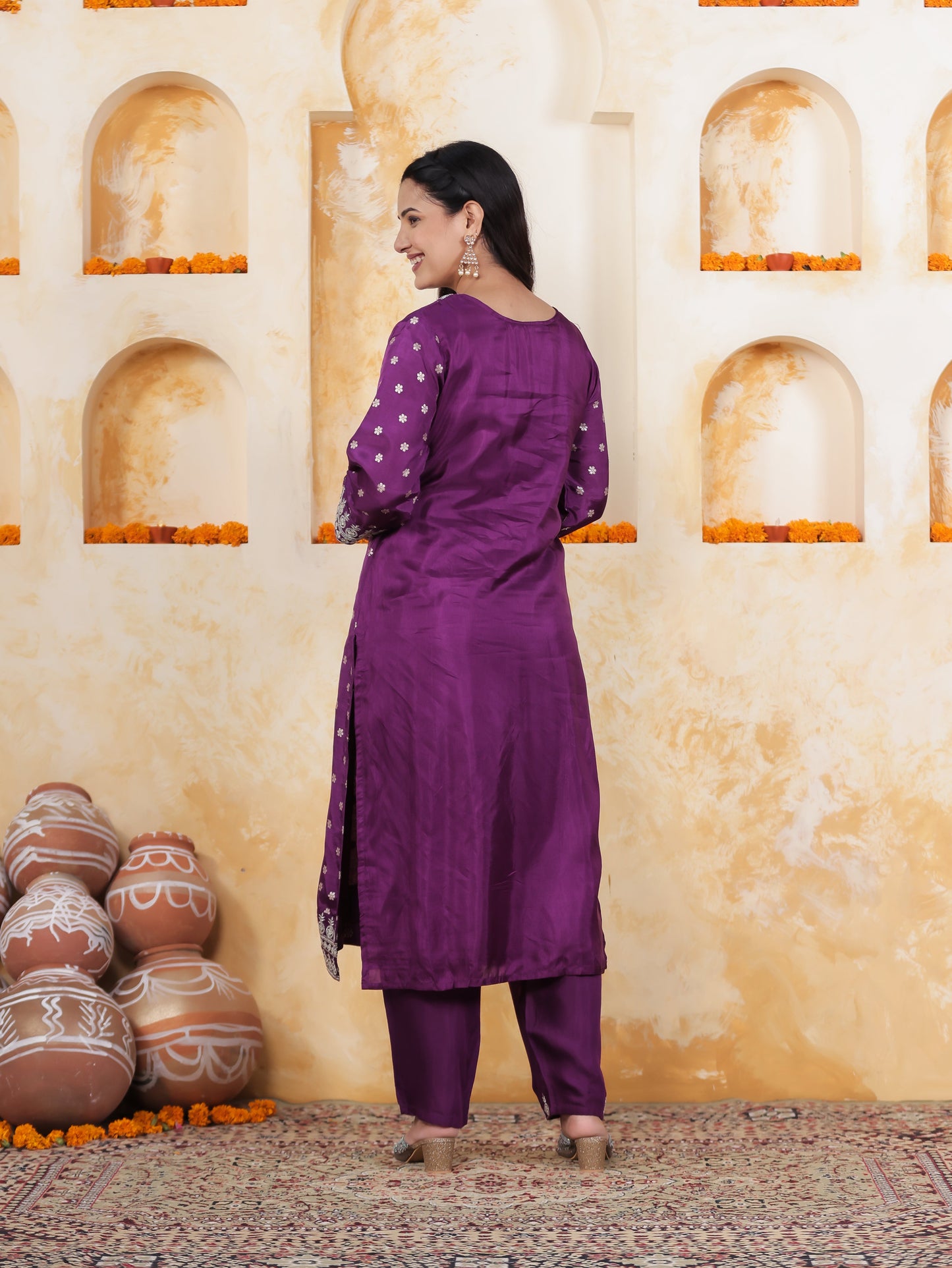 Zari Purple Brocade Straight Kurta