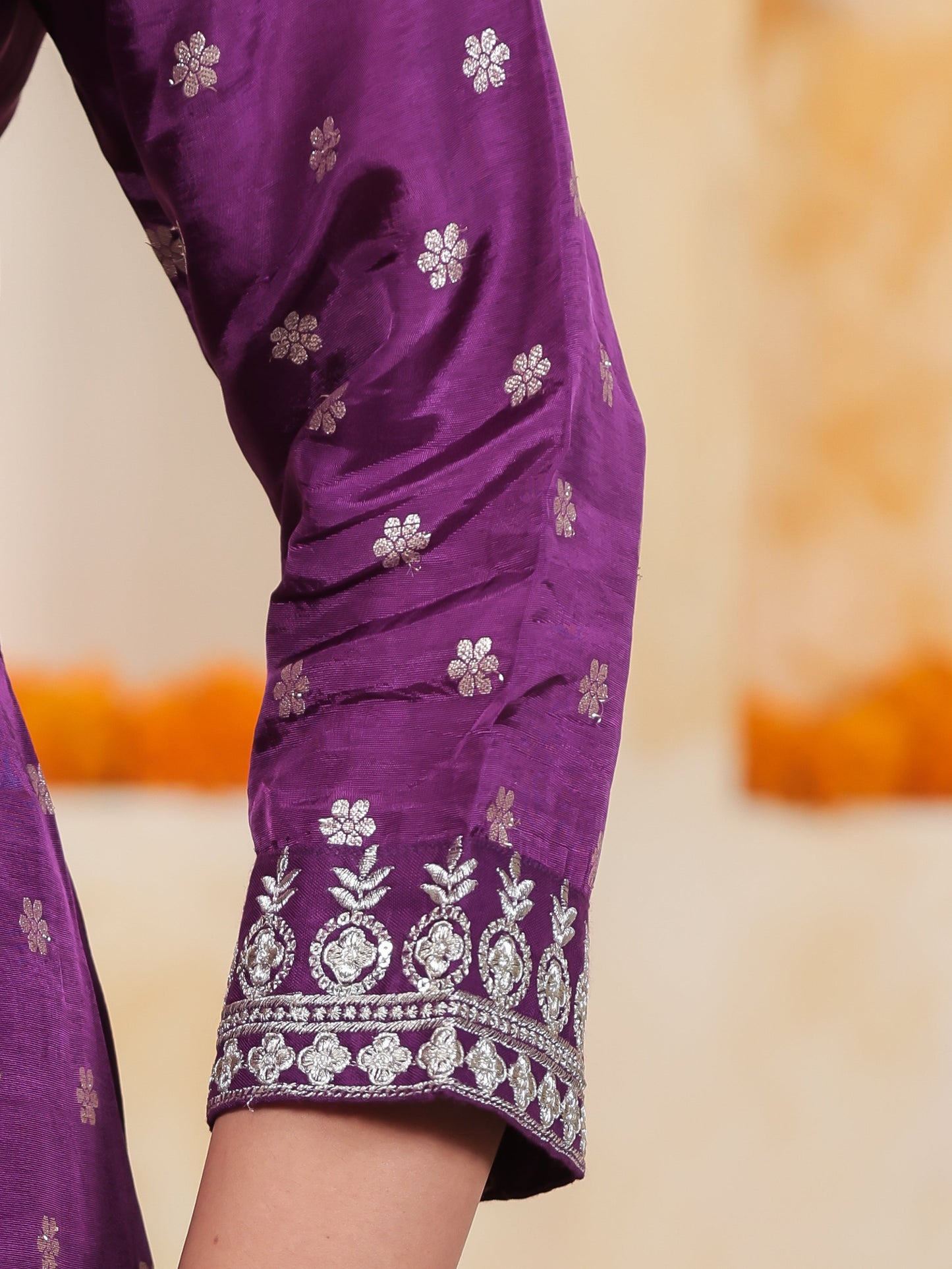 Zari Purple Brocade Straight Kurta