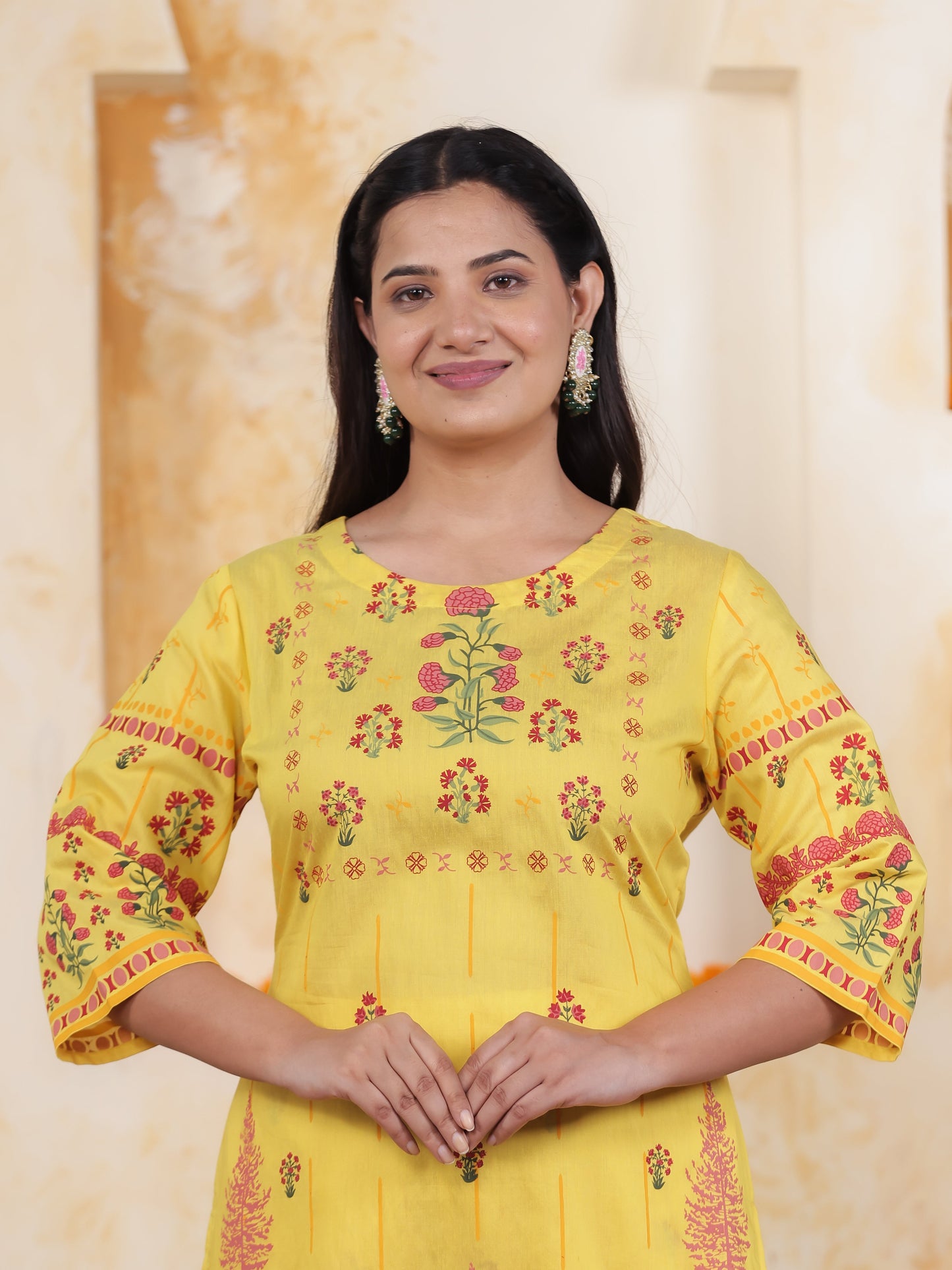 Yellow Border print Chanderi Straight Kurta