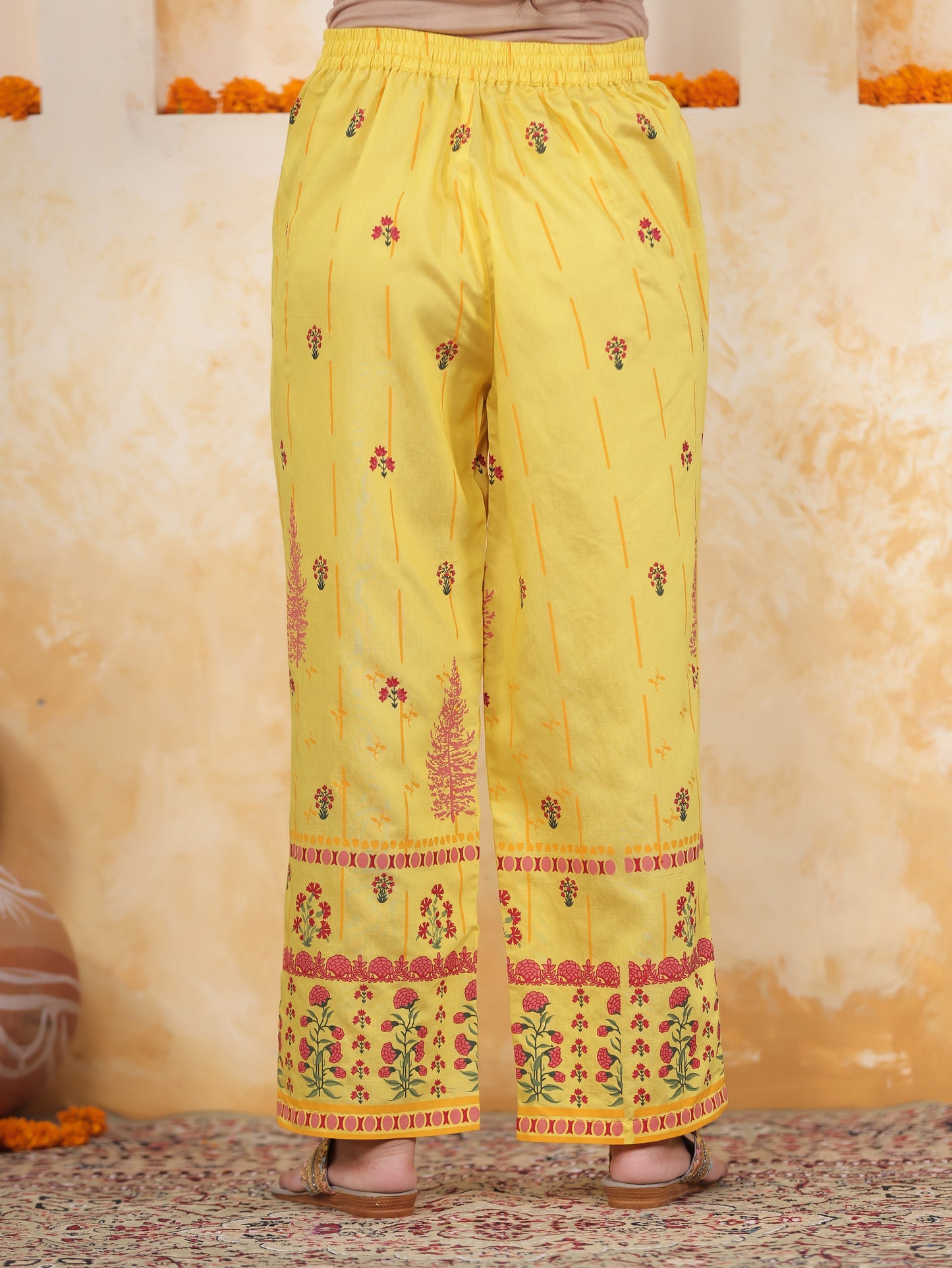 Yellow Border print Chanderi Straight Kurta