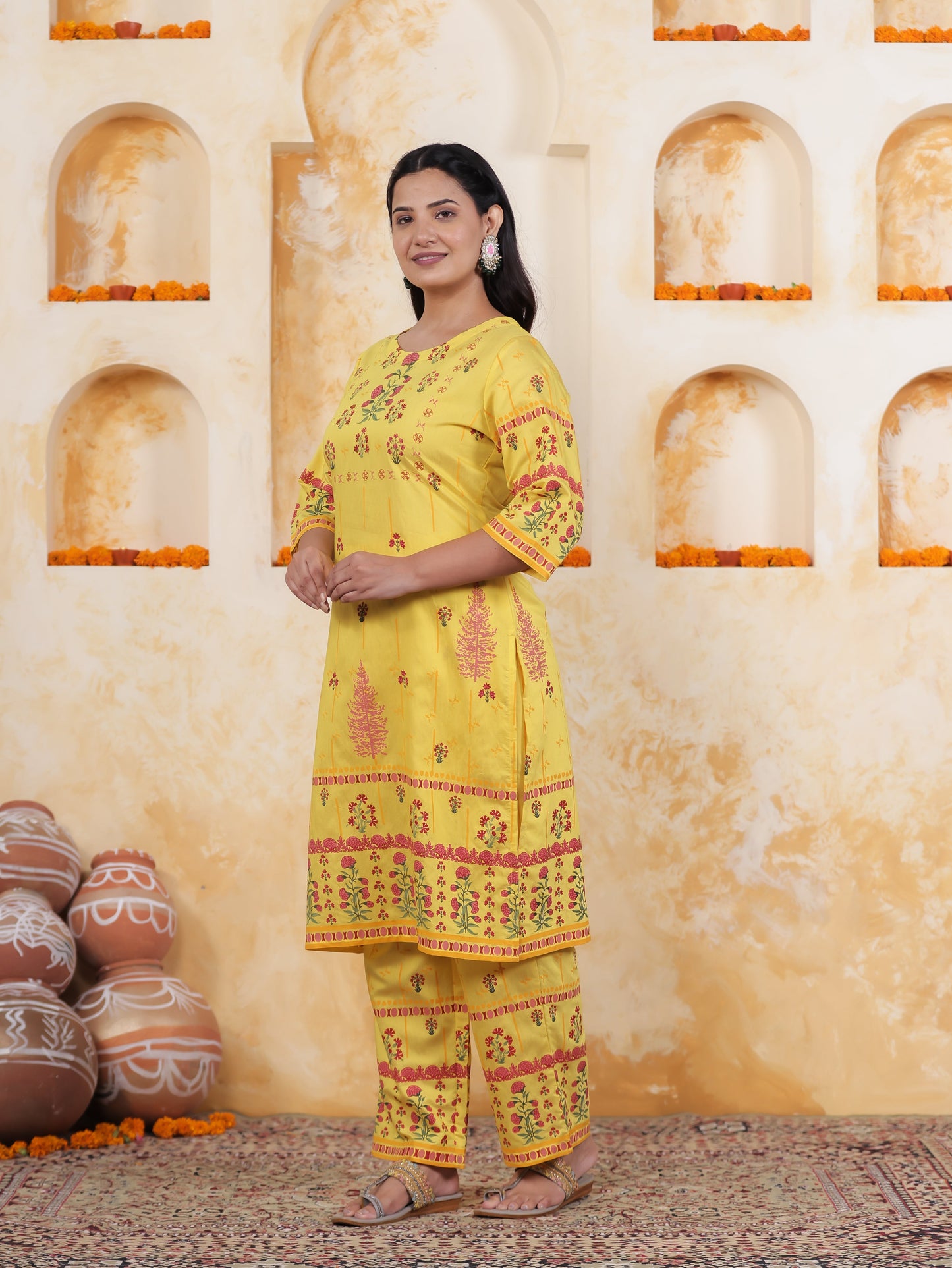 Yellow Border print Chanderi Straight Kurta