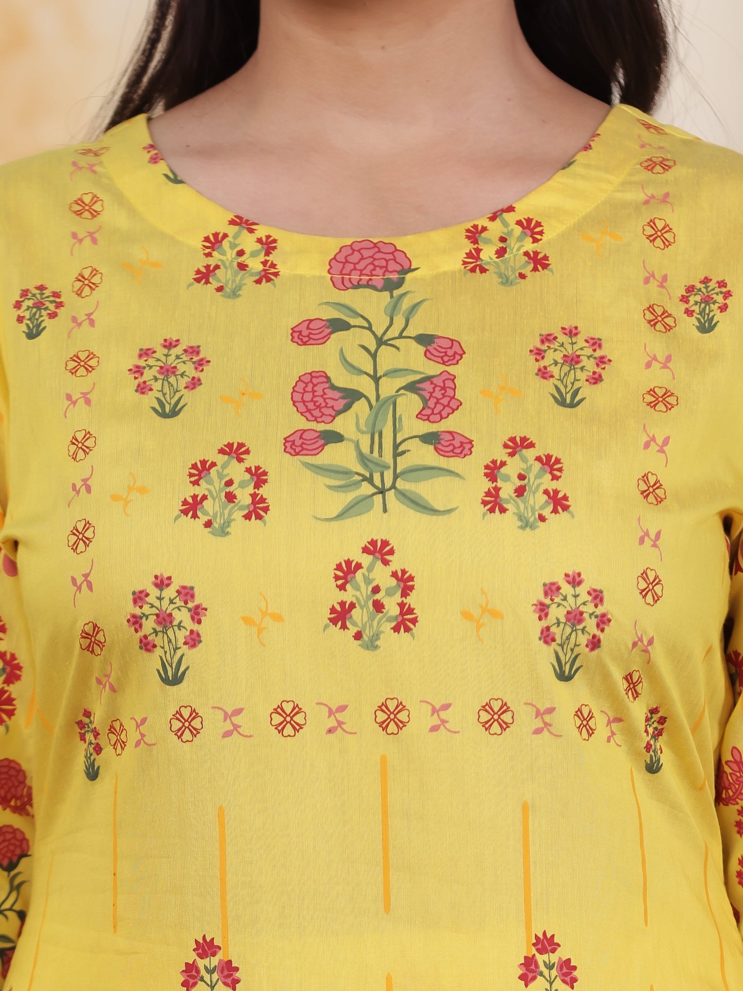 Yellow Border print Chanderi Straight Kurta