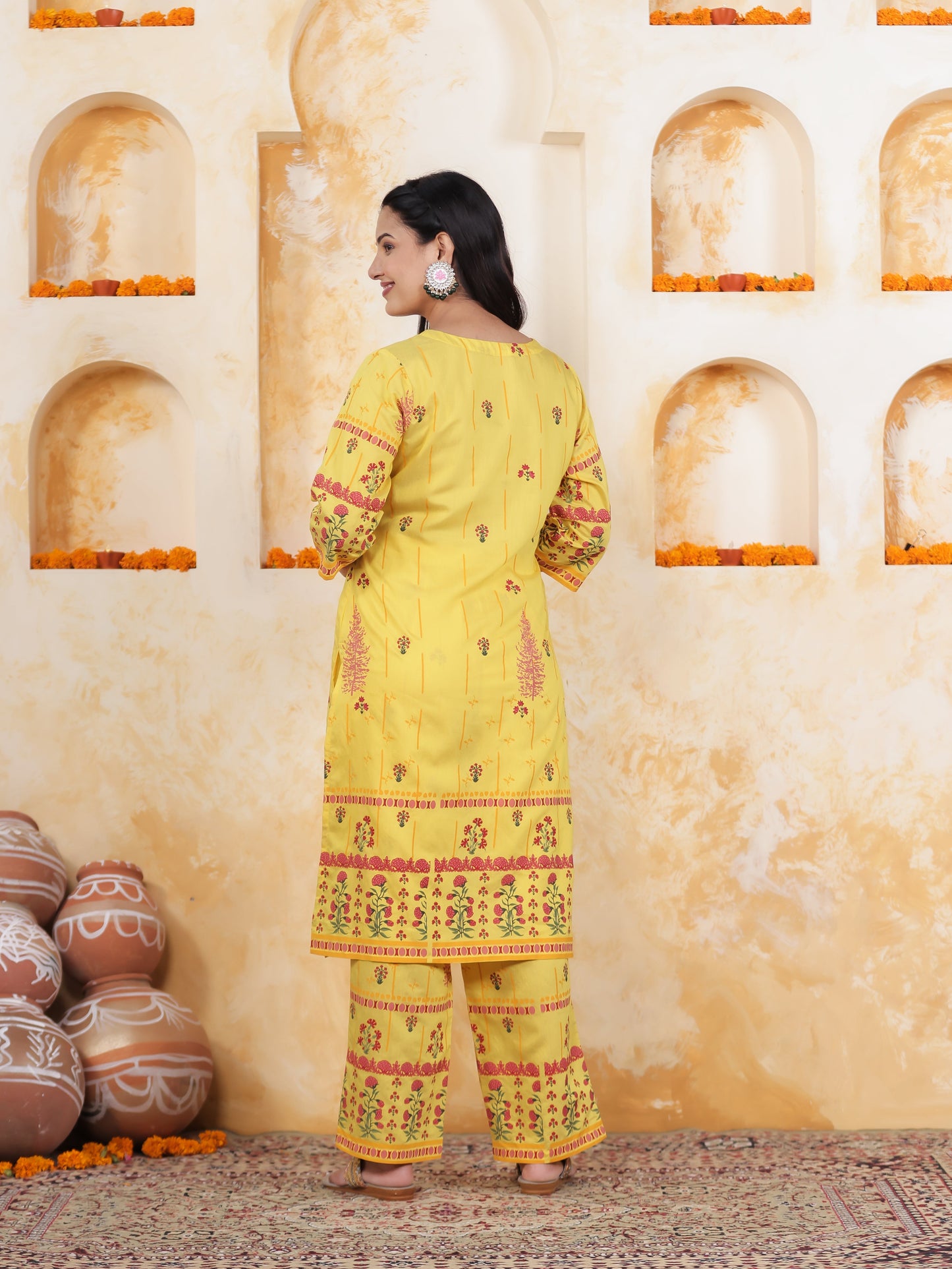 Yellow Border print Chanderi Straight Kurta