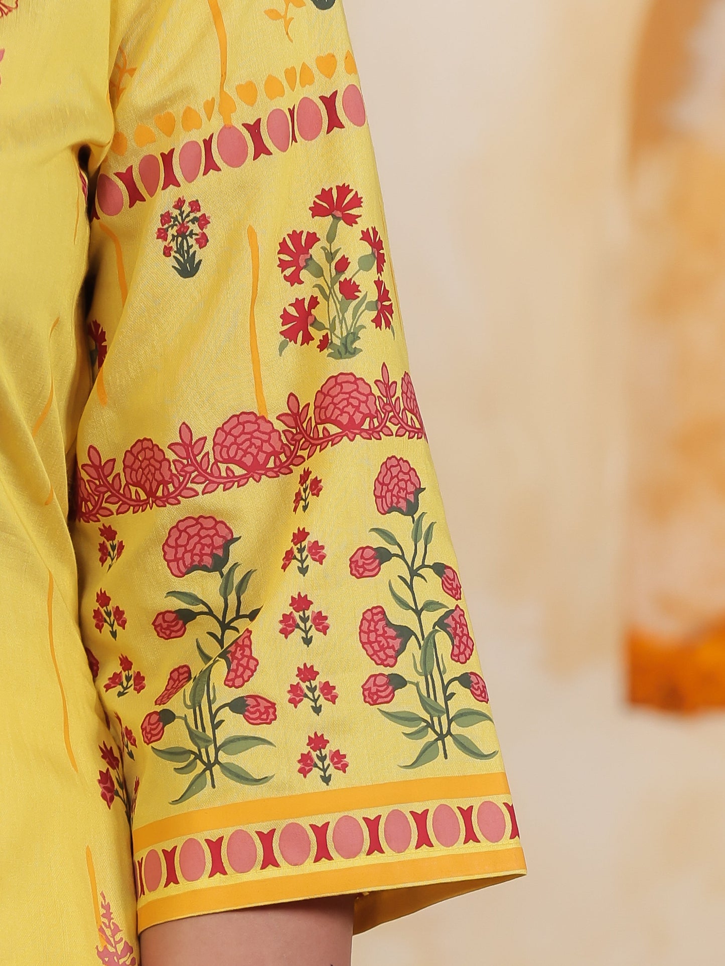 Yellow Border print Chanderi Straight Kurta